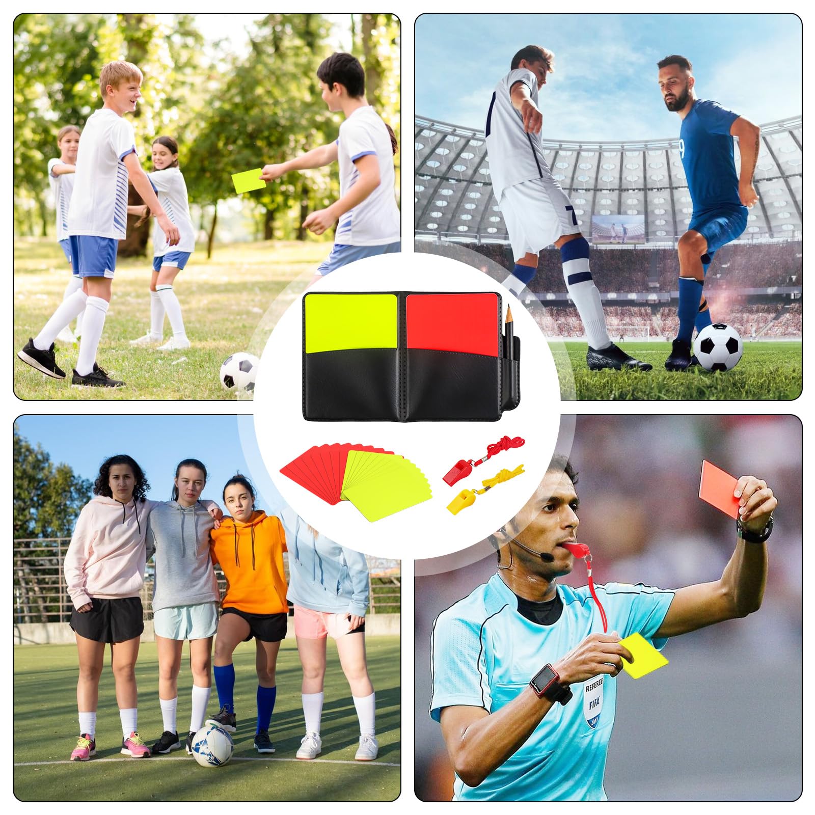 Kit de Tarjetas de Árbitro Fútbol, Juego con Silbato, Tarjetas Roja y Amarilla PVC