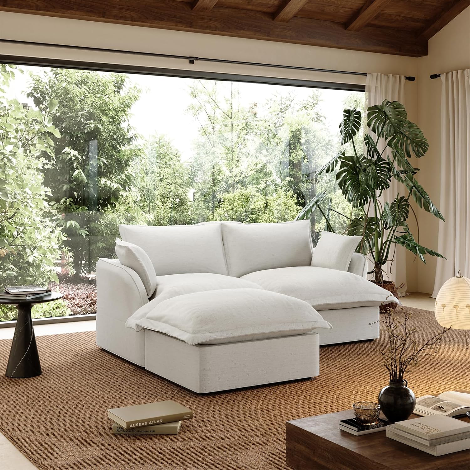 Linen Blend Cloud Couch Sectional for Living Room, Comfy Down Filled Cloud Modular Sectional Sofa, Modern Convertible Deep Seat Modular Couch Sleeper Sofa Bed, Removable & Washable Covers