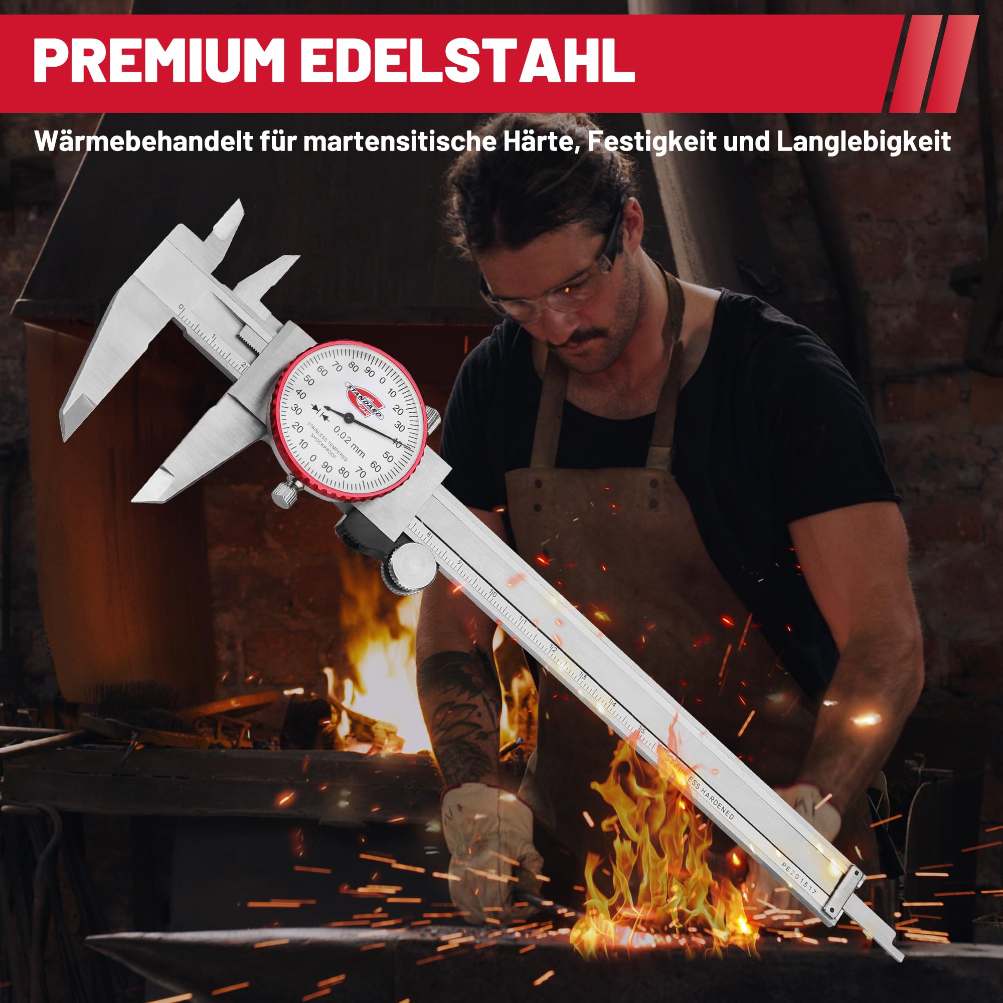 Messschieber mit Uhr 150mm, Metrischer Uhrenmessschieber, Ablesung 0,02 mm, Stoßfestes Zifferblatt Messschieber mit 4-Wege-Messungen, Hochpräziser Messwerkzeug für Messinstrument, DIY