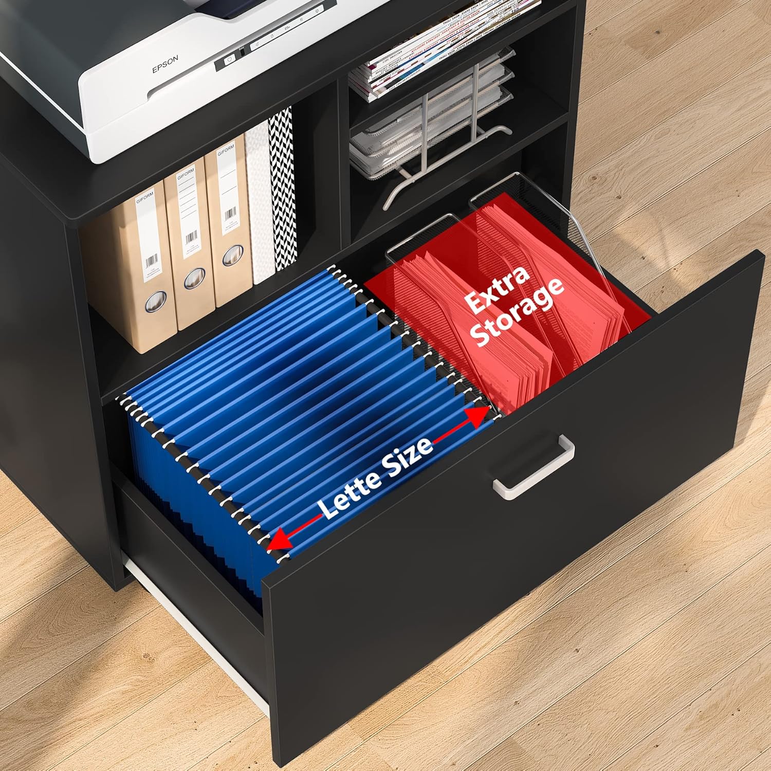 Tribesigns Wood File Cabinet with 1 Large Drawer, Printer Stand with Adjustable Storage Shelves, Lateral Mobile Filing Cabinet for Home Office : Office Products