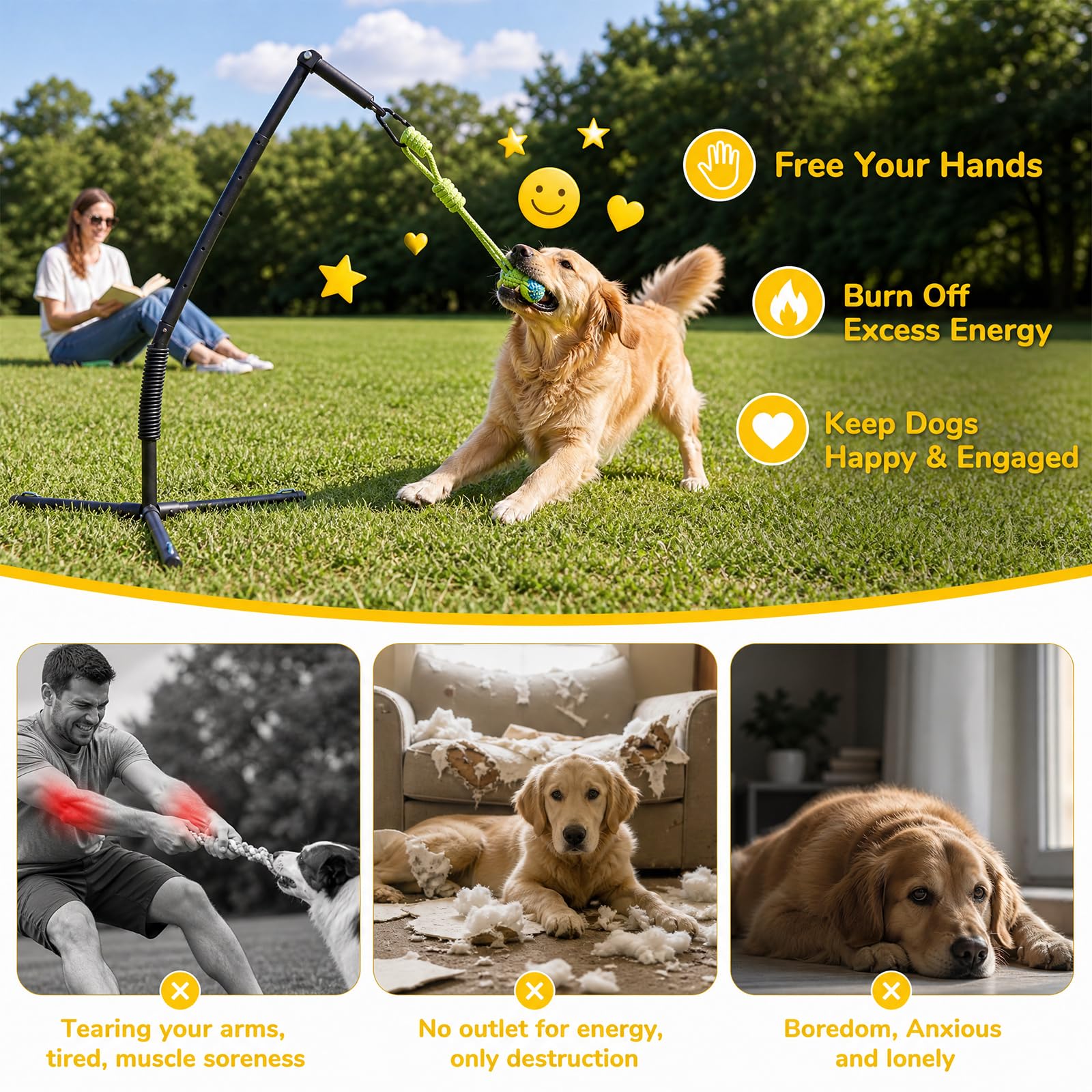 CATISM Tether Tug Dog Toy, palo a molla con paletti a terra, 89-122 cm