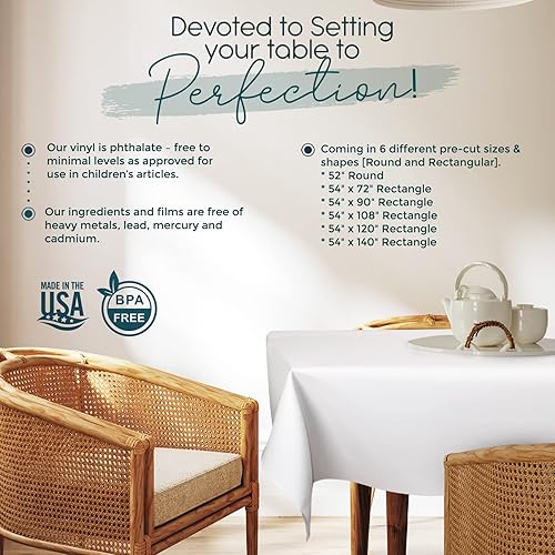 Miniatura 5 de tablecloths by design - Protector de mesa de calidad, funda de vinilo impermeable para una protección superior contra derrames, arañazos y calor -