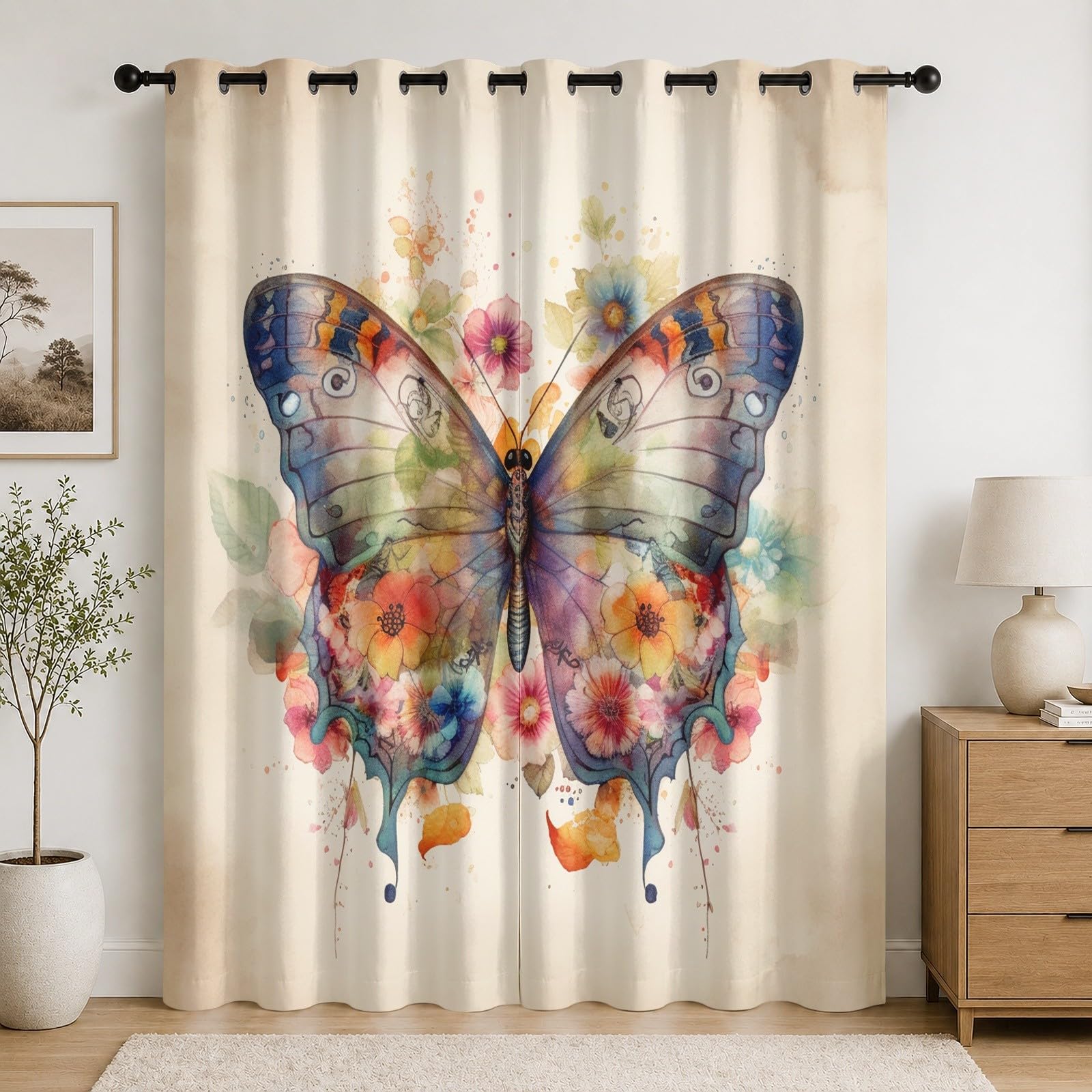 Rideaux isolants thermiques à oeillets beige et occultants contre le froid pour chambre