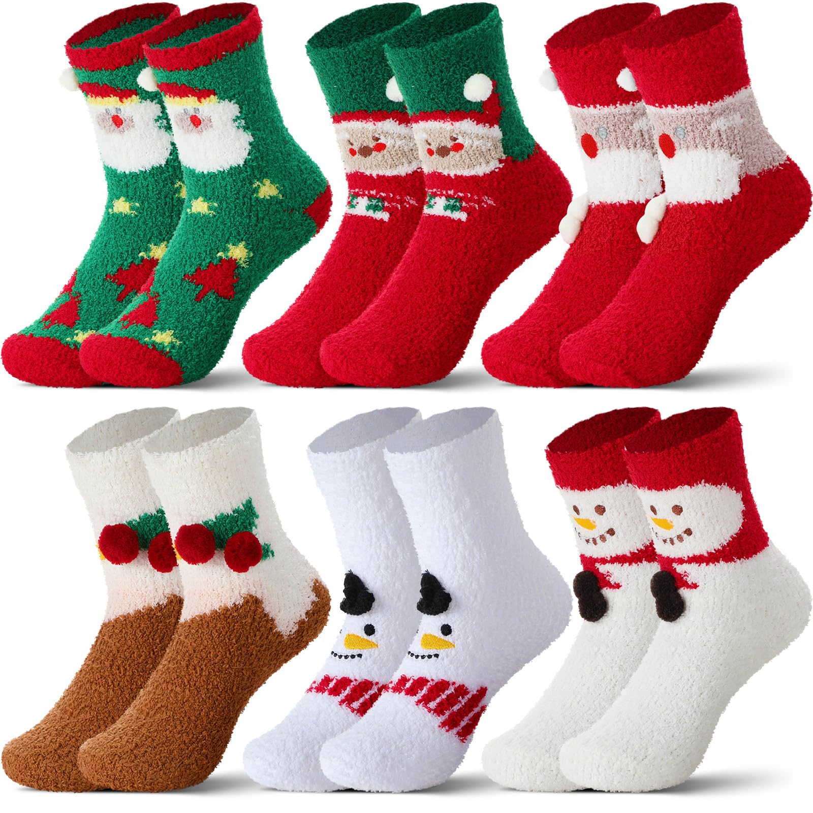 Neer 6 Pairs Christmas Socks Xmas Fluffy Fleece Socks for Winter Christmas Women Girls Gift Party Favor(Santa Claus)