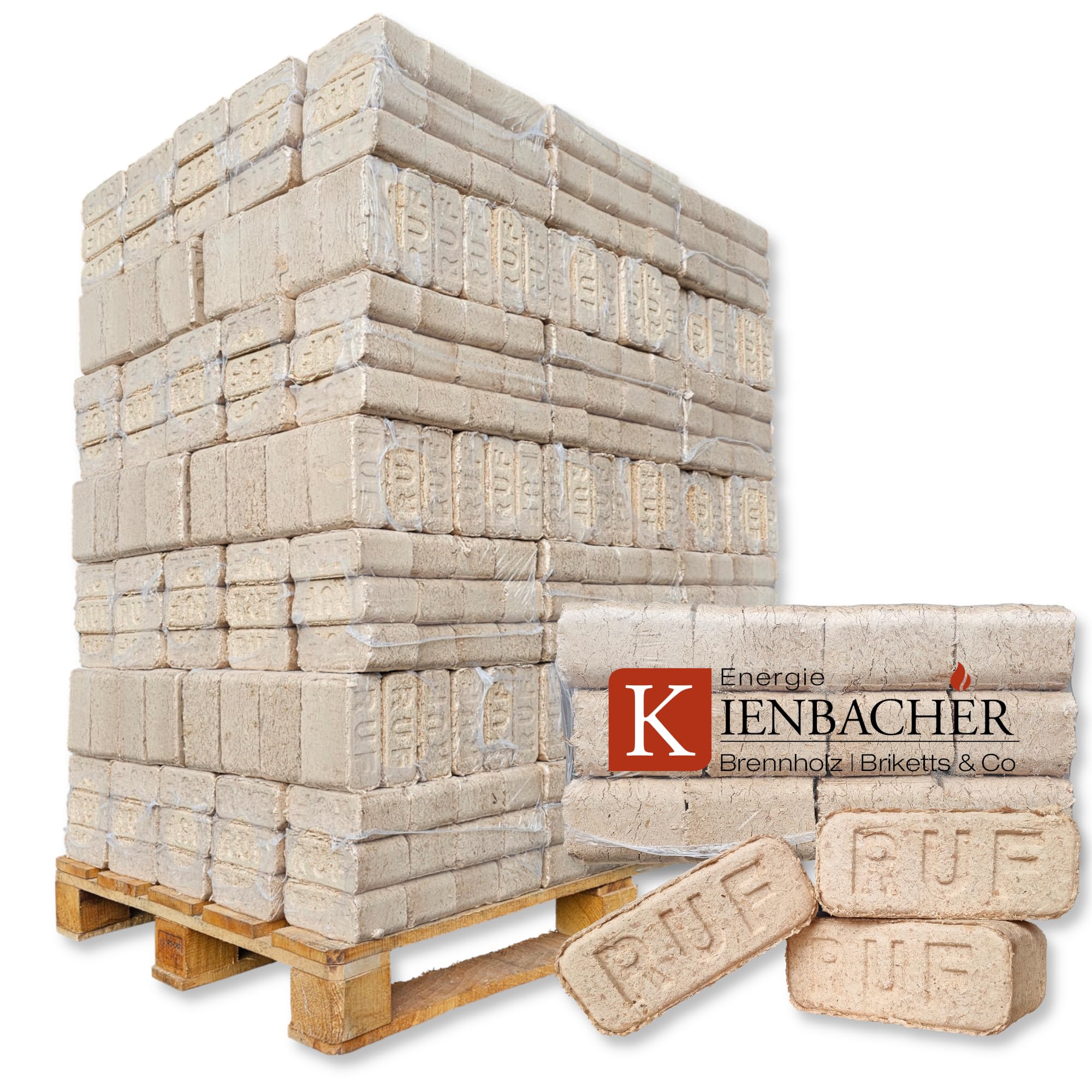 960 kg Palette RUF Hartholz Brikett Sonderangebot Briketts aus Buche und/oder Eiche Kamin Ofen Holz Gluthalter Brennholz Ofenbriketts Kaminbriketts Premium Öko Holzbriketts | Energie Kienbacher
