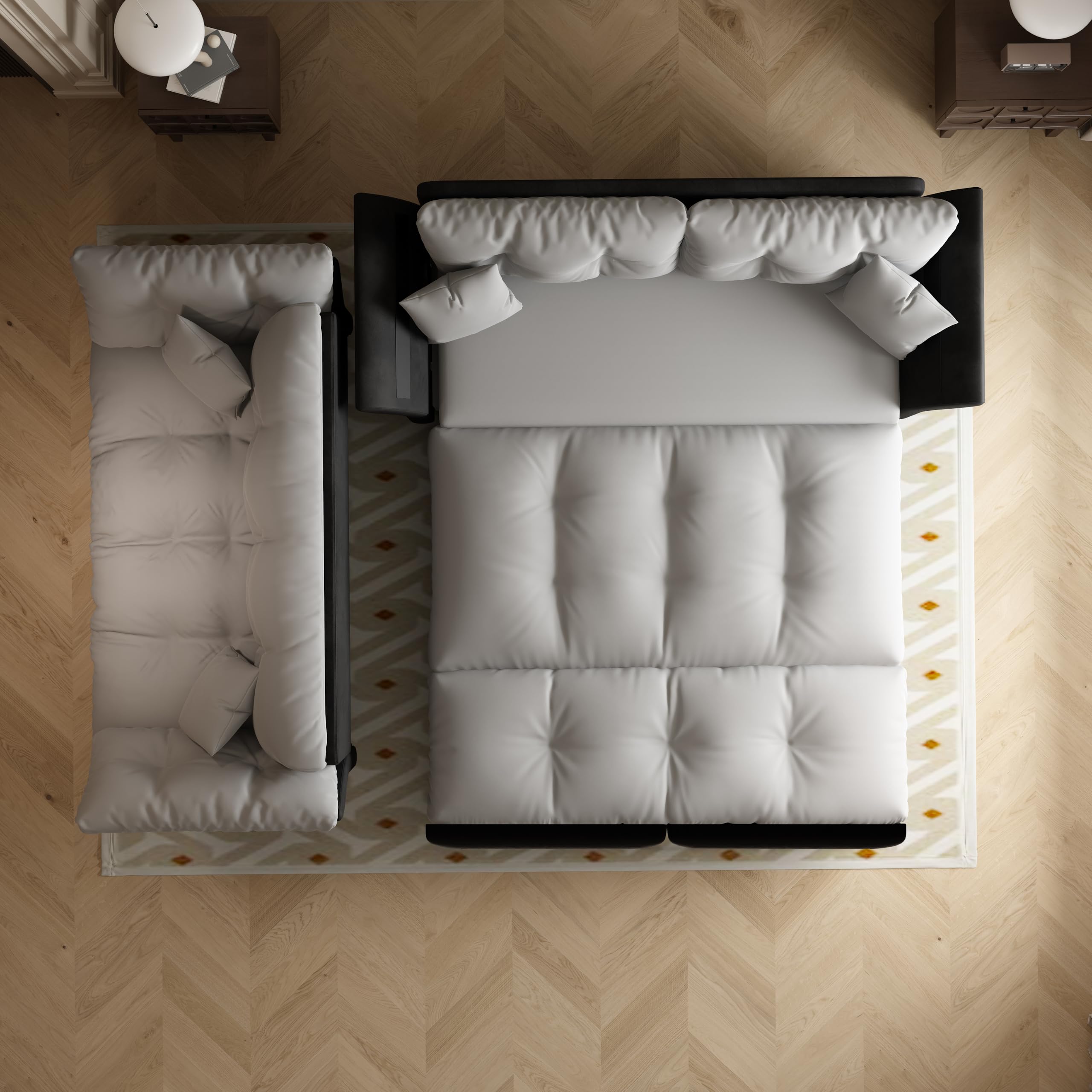 190cm Queen Ausziehschlafsofa 3-in-1 Velours Sofa-Bett mit Tufting & 2 Kissen, Beige/Grau