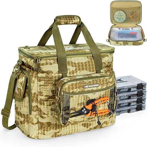 Miniatura 13 de KastKing BaitSpace Bolsa de aparejos de pesca con 4 cajas de aparejos y carpeta de cebo extraíble, almacenamiento de aparejos resistente al agua