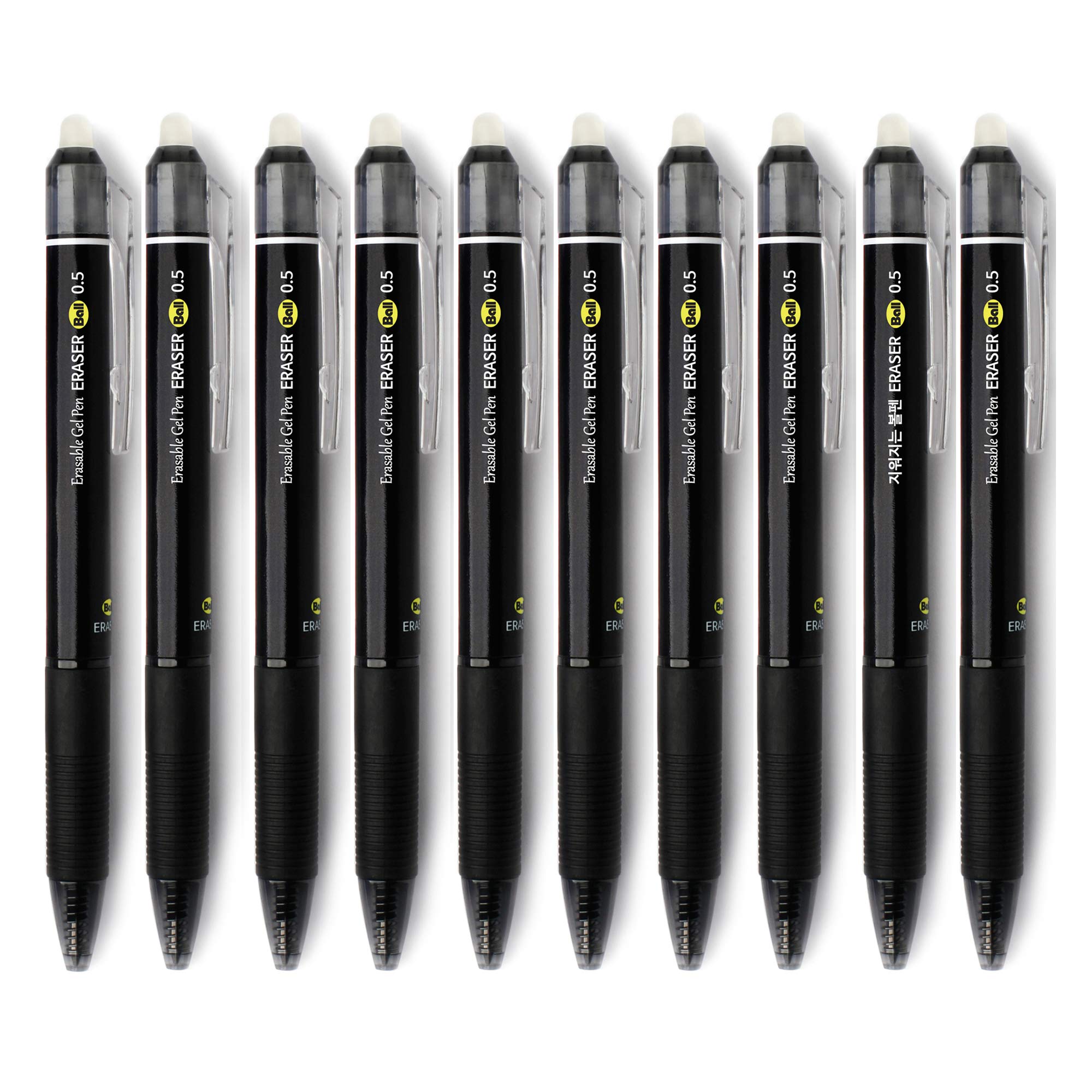 ERASER BALL Clicker 0.5mm, Erasable Gel Pens, Fine Point, Black Ink, 10-Pack
