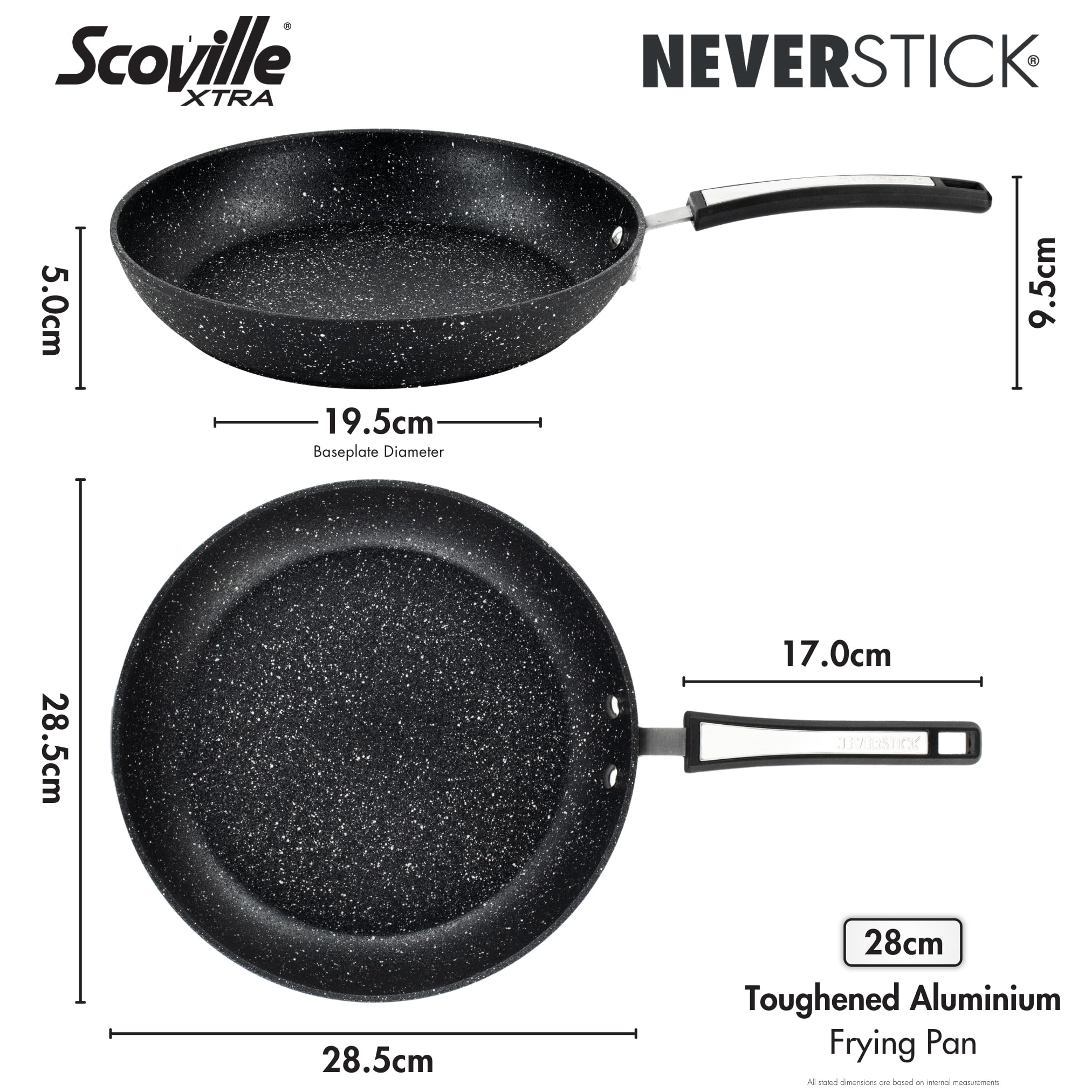 Scoville Xtra Bratpfannen-Set, 20 cm & 28 cm, antihaftbeschichtet, für alle Herdarten geeignet, spülmaschinenfest, PFOA-frei, leichtes Design, Aluminium, Schwarz [Amazon Exclusive]