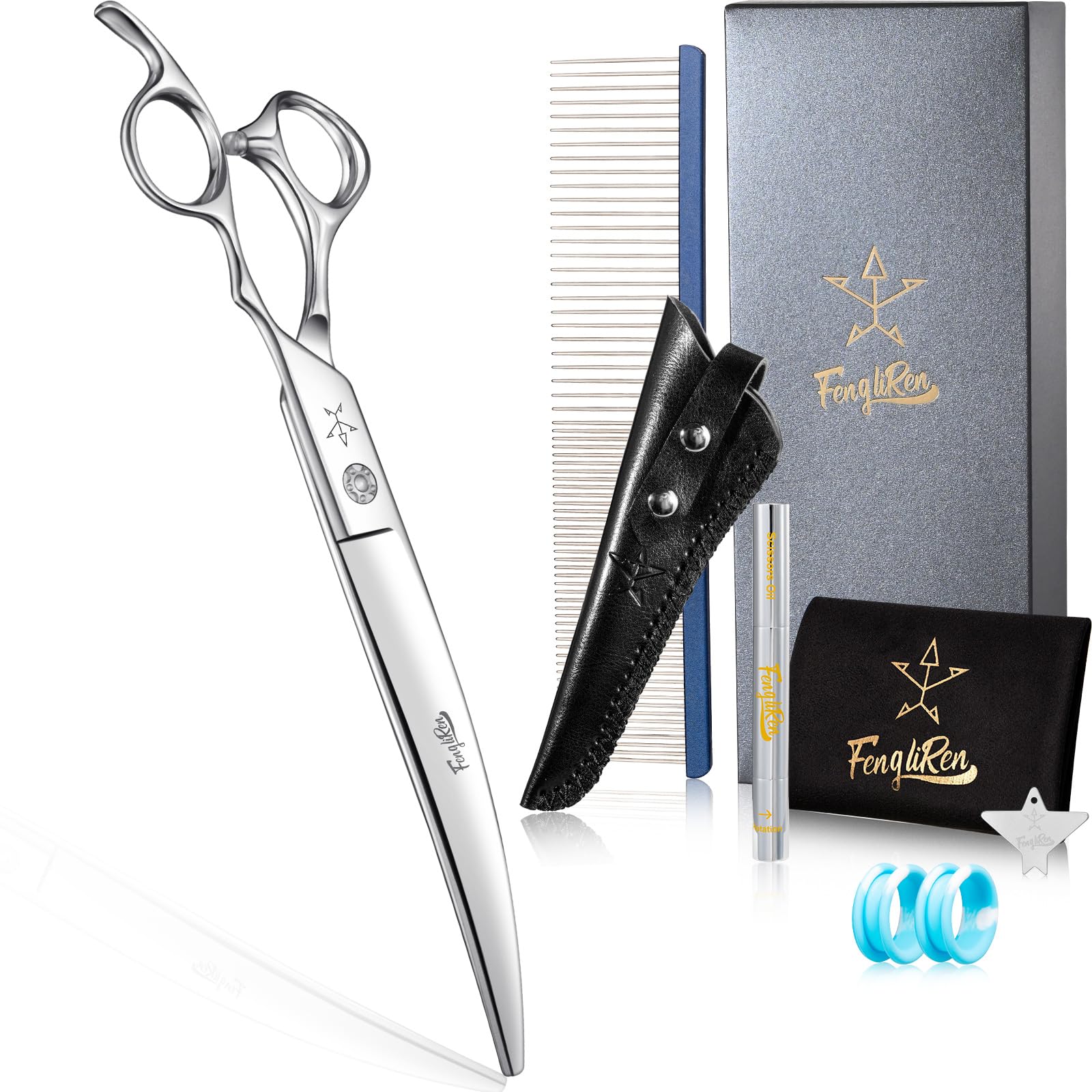 Fengliren High-end Professional Dog Grooming Curved Scissors Pet Curved Shears 8 Inches Extremely Very Sharp Made Of Stainless Steel Alloy By Hand For