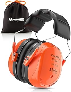 Senner ® WorkPro Ultra Capacetes anti-ruído ajustáveis, proteção auditiva para o trabalho, uffie de insonorização, SNR 34 dB, certificado CE, unissexo, preto/laranja, para trabalho e lazer