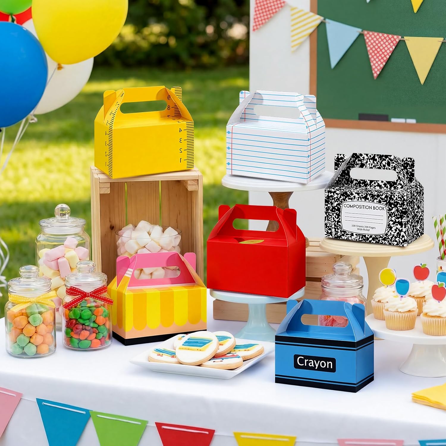 Eaasty 36 Pcs Teacher Appreciation Goodie Boxes First Day of School Paper Candy Treat Gift Box for Back to School Party Favors Student Preschool Kindergarten Classroom Decorations Supplies, 6 Styles