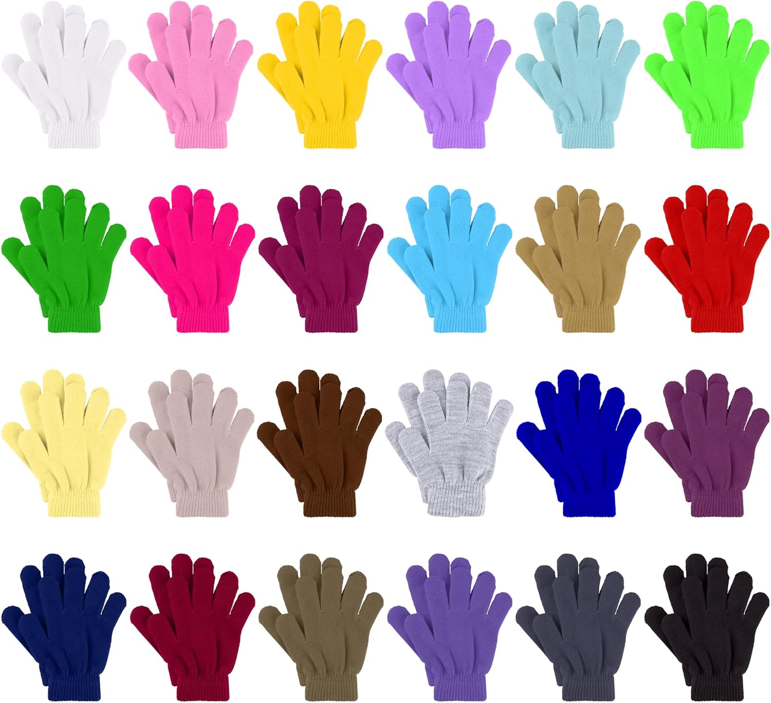 Glooarm 24 Pairs Kids Winter Gloves - Boys & Girls Bulk Full Finger Warm Toddler Stretchy Knit Gloves