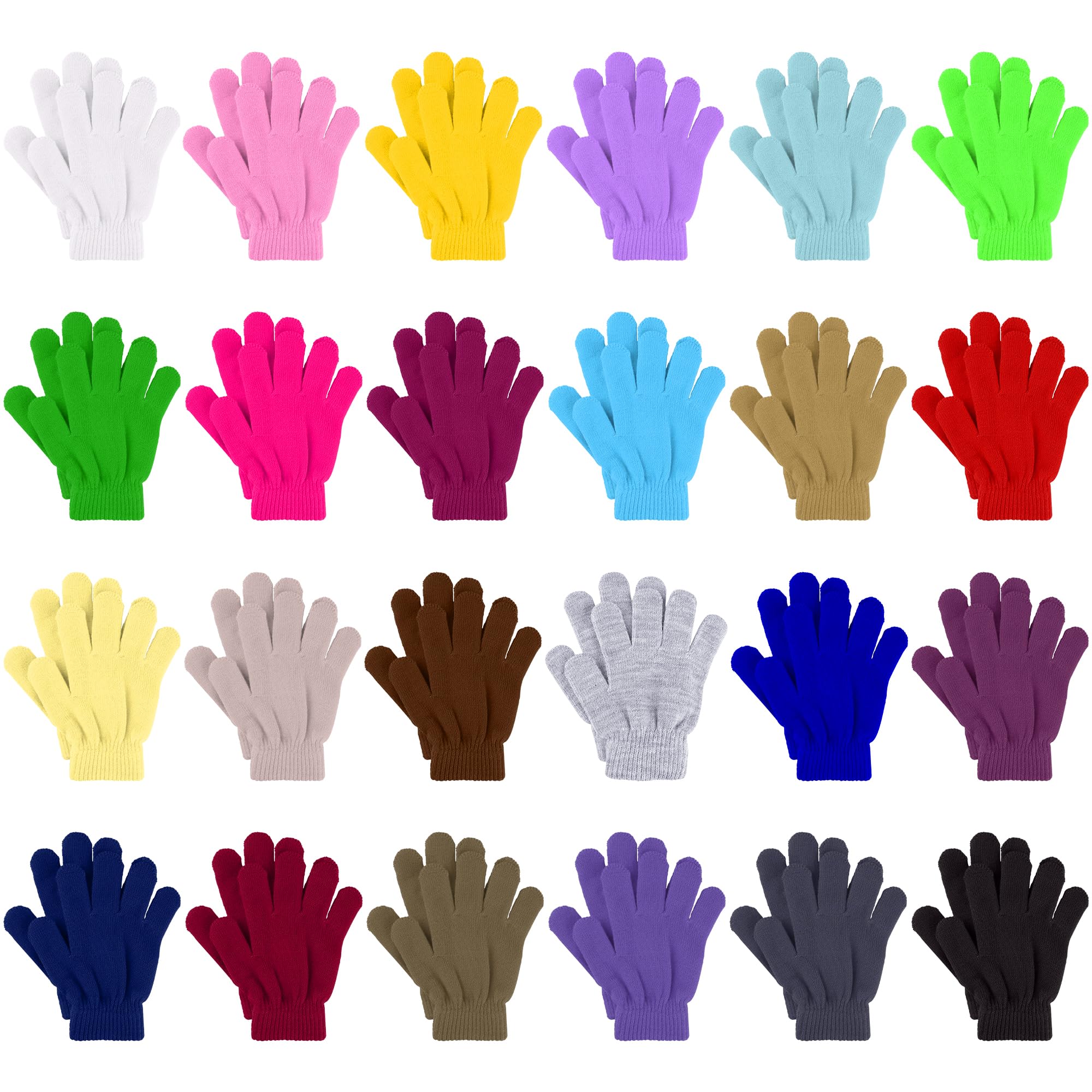 Glooarm 24 Pairs Kids Winter Gloves Boys and Girls Gloves Bulk Full Finger Warm Gloves Toddler Stretchy Knit Gloves