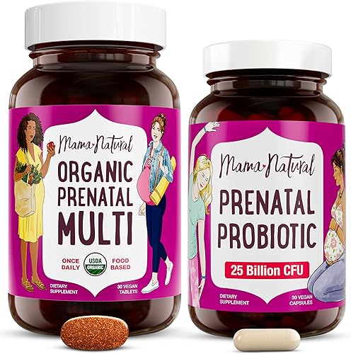 Paquete prenatal premium de 2 probióticos prenatales orgánicos multi y naturales, nutrición esencial para mujeres, fórmula de uno al día, embarazo y