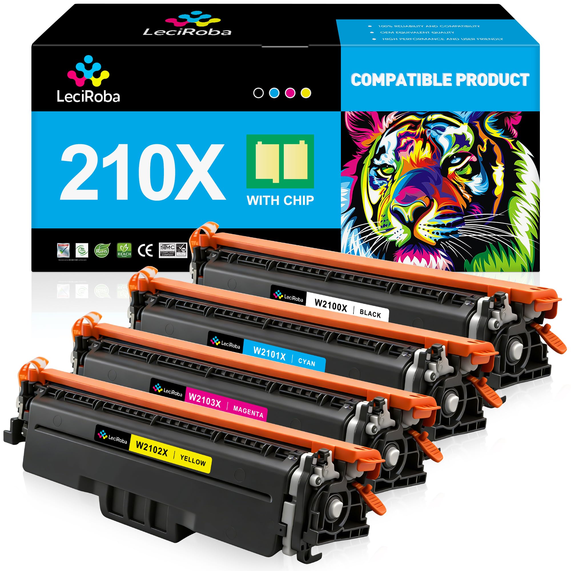 Photo 1 of LeciRoba 210X High-Yield Toner Cartridge Replacemement for HP 210X 201A W2100X W2101X W2102X W2103X for HP Color Laserjet Pro MFP 4301 4301dw 4301dn 4301fdn 4301fdw 4201 4201dn 4201dw Printer (4-Pack)