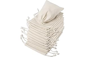 DR 100 Percent Cotton Muslin Drawstring Bags for Storage, Pantry, and Gifts