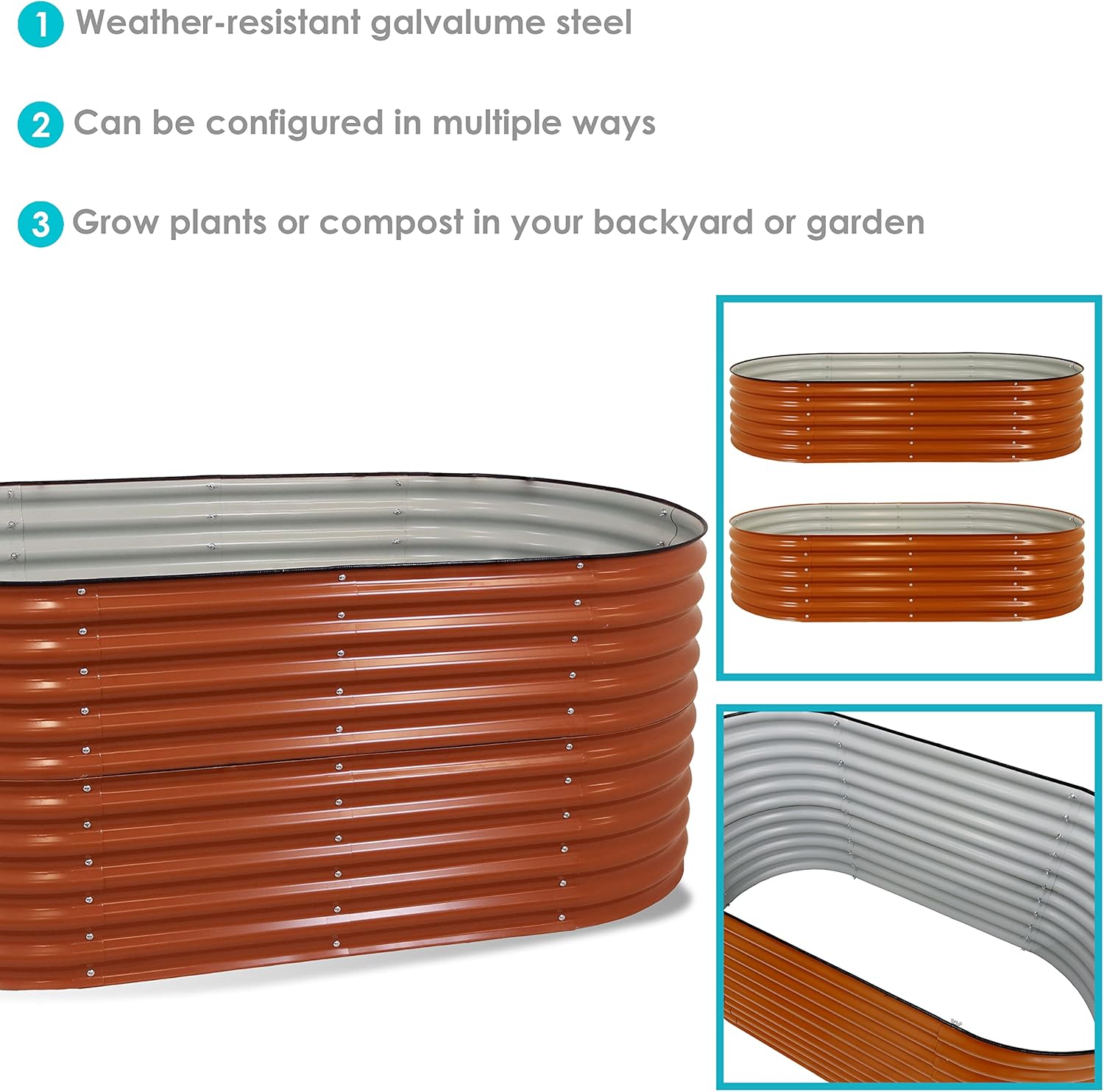 Sunnydaze 79-Inch Oval Raised Garden Bed - Stackable Steel Vegetable Flower Bed Planter Kit with Rubber Edge Trim - Brown