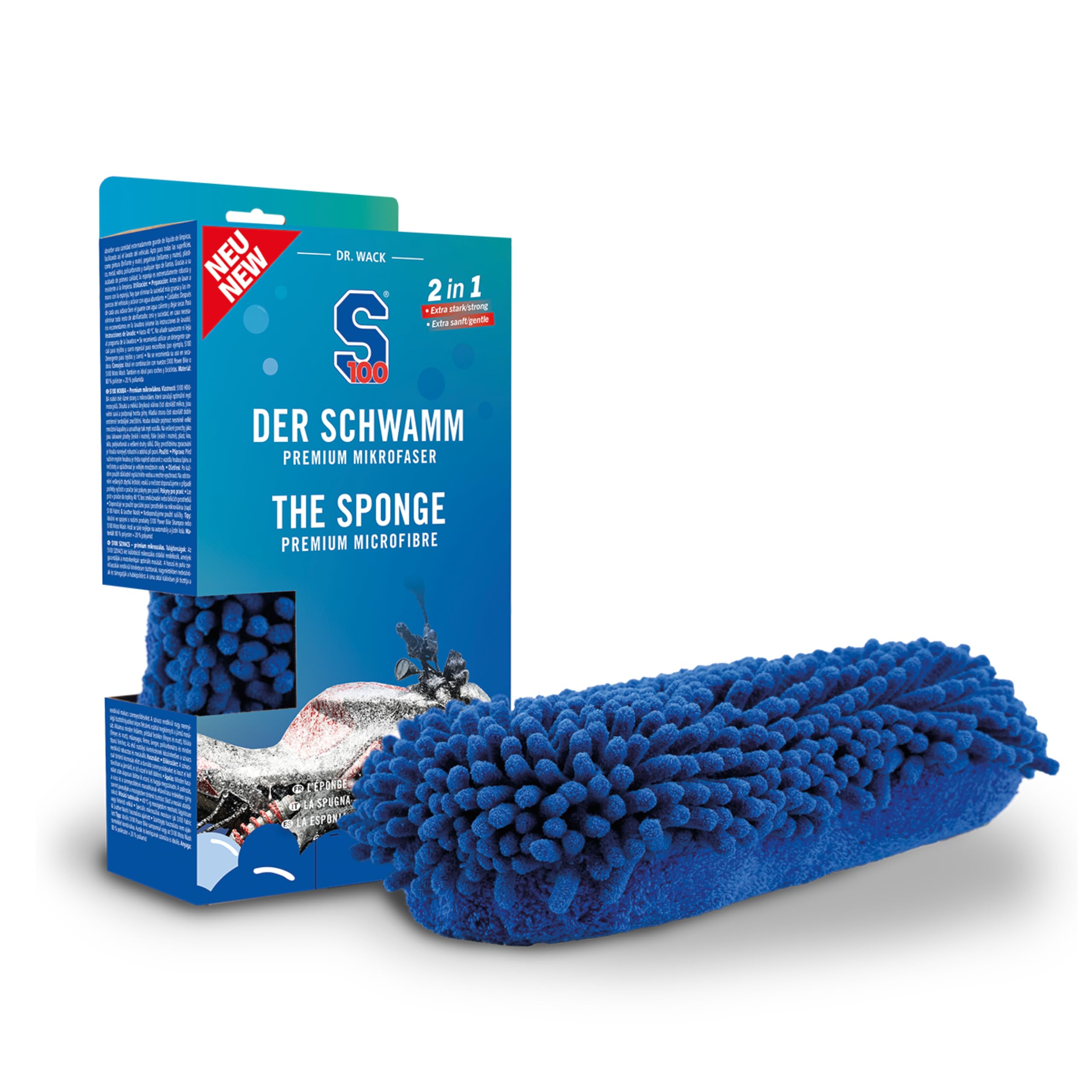 Dr. Wack S100 Premium Microfibre Car/Motorcycle Noodle Cleaning Sponge, Foam, Blue, One Size