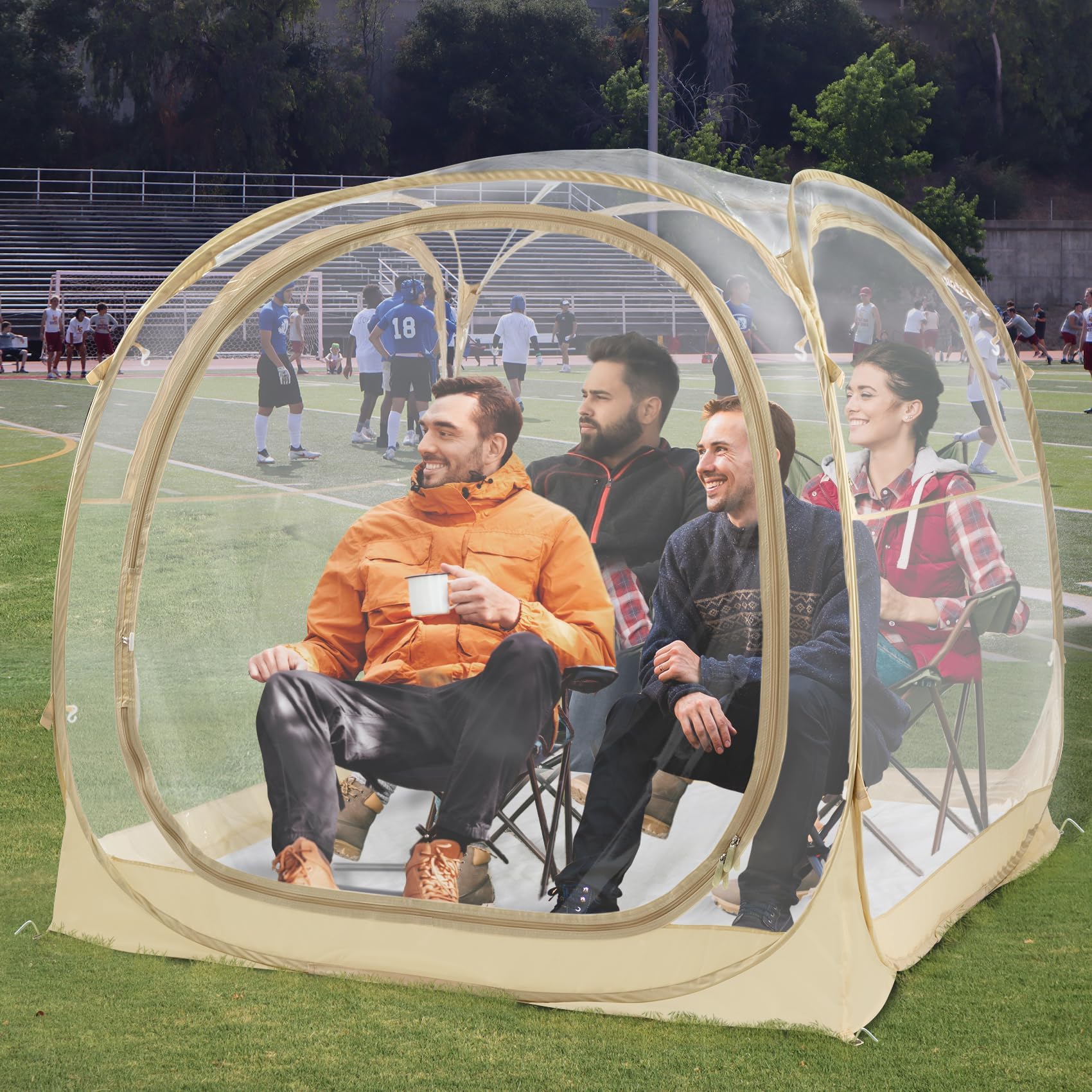 EighteenTek Sports Tent - Instant Tent Shelter - Outdoor Bubble Tent 1-6 Person - Rain Tent Camping Sun Shelter Pop Up - Clear, Patent Protected Design