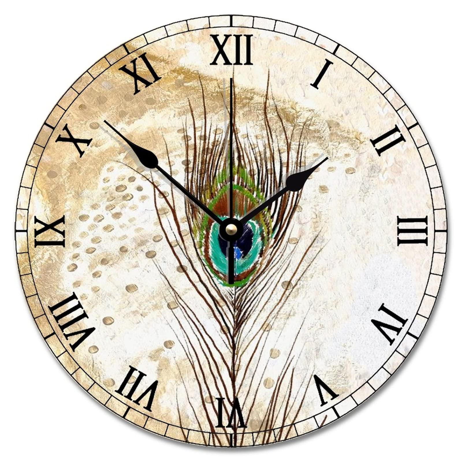 Horloge murale vintage paon 30,5 cm à piles pour salon et cuisine
