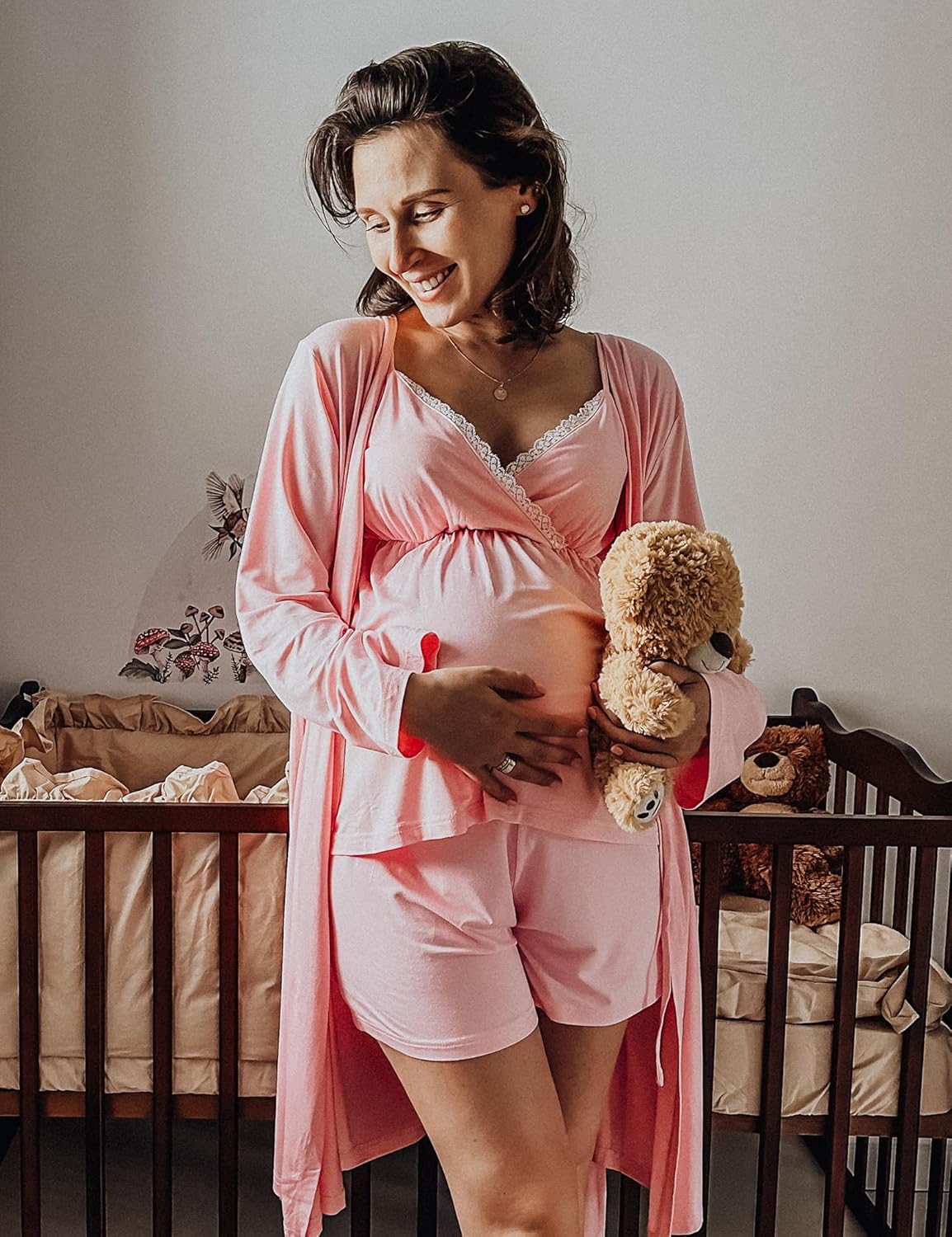 SWOMOG Womens Maternity Robe Set 3 Piece Nursing Pajamas for Breastfeeding 3 in 1 Labor Delivery Hospital Pregnancy Pjs Grey - Image 5