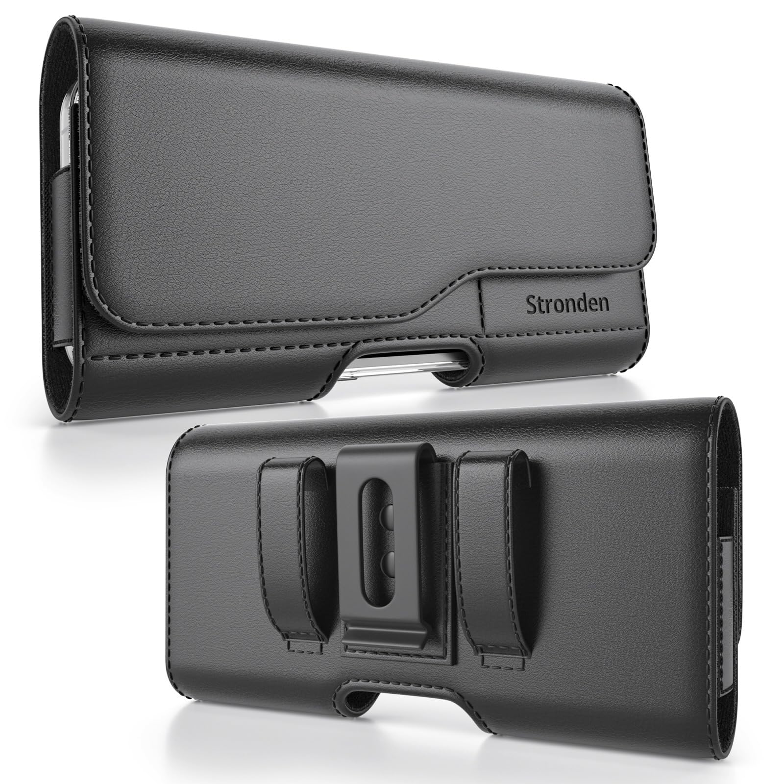Holster for iPhone 16, 16e, 16 Pro, 15, 15 Pro, 14, 14 Pro, 13, 13 Pro, 12, 12 Pro - Leather Belt Case with Magnetic Closure & Built-in Card Holder Pouch (Medium)