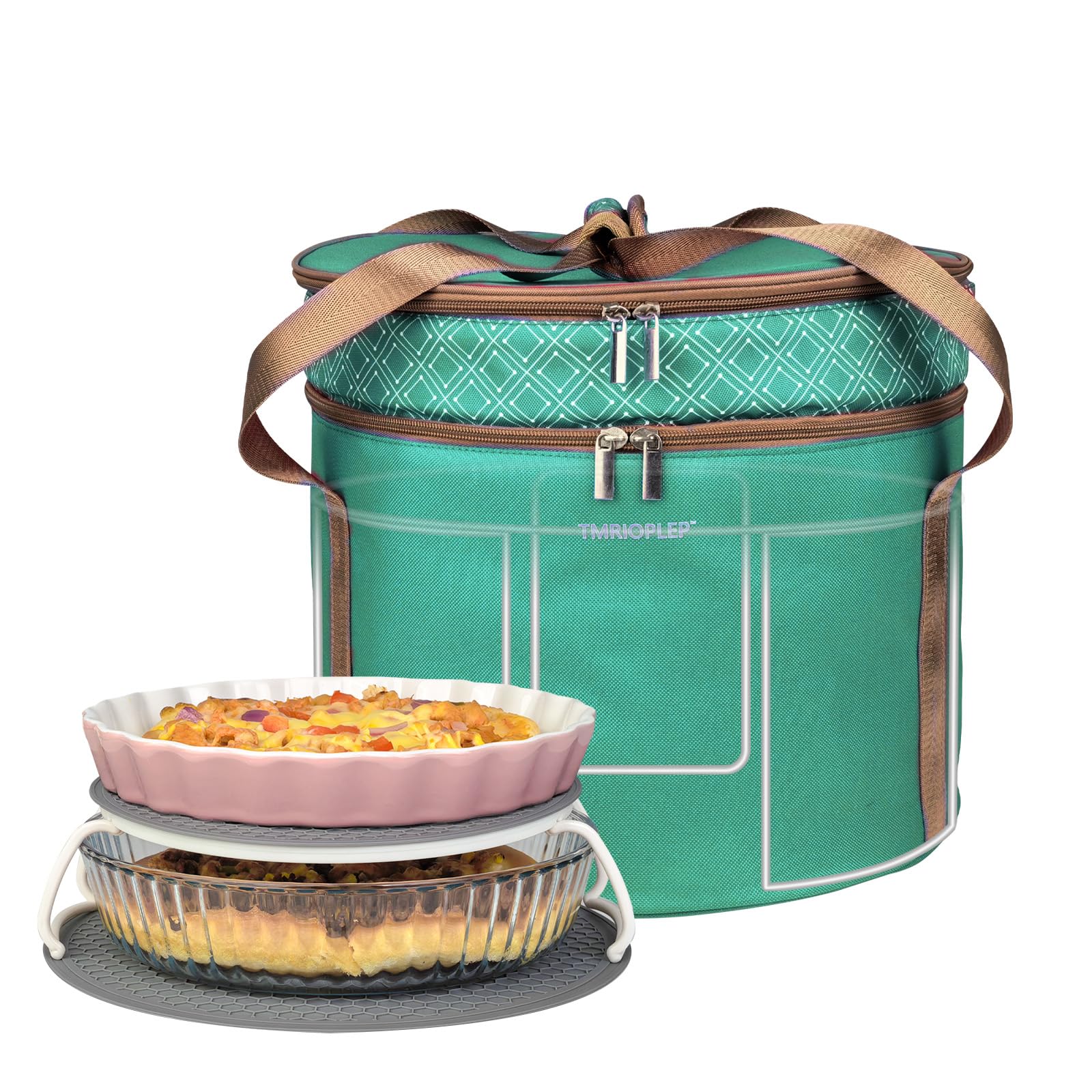 Tmrioplep Pie Carrier With A Lid And Handle, With A Hard Edge That Won'T Collapse, Round Insulated Casserole Carrier,It Is Suitable For The Safe Transportation Of Cold And Hot Food (Green)