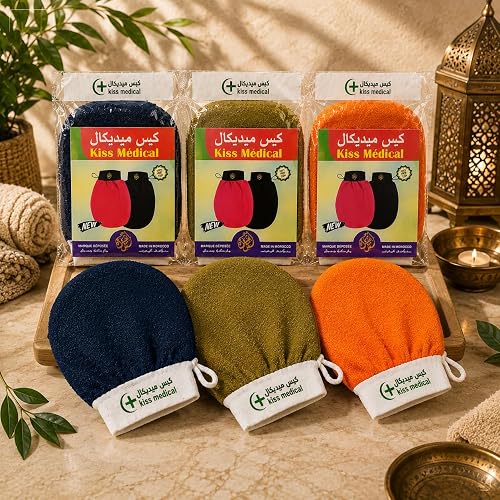 Kessa Gloves Moroccan Exfoliating Mitt by Revive & Glow – Traditional Hammam Body Exfoliation Tool