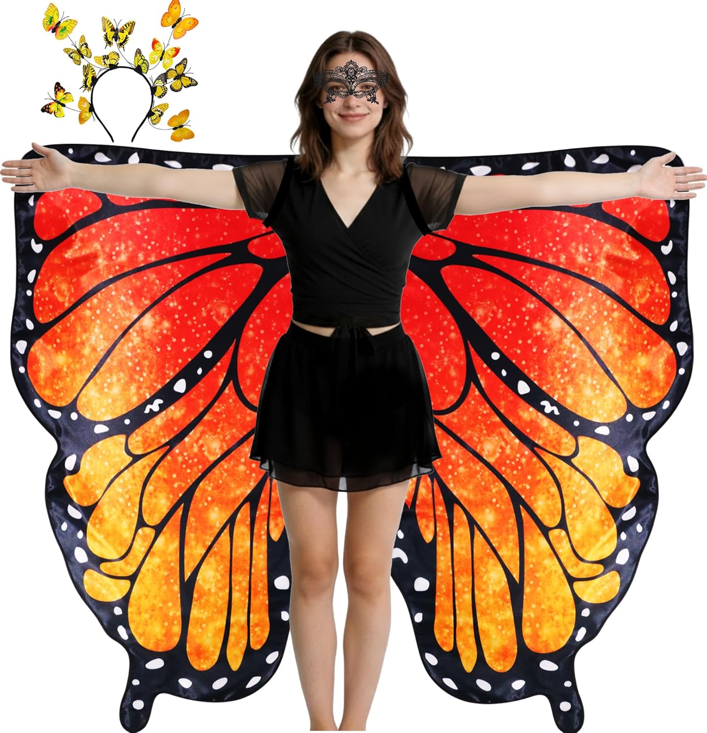 Double Sided Butterfly Wings for Women, 3Pcs Fairy Set for Renaissance Fair, Halloween Cosplay