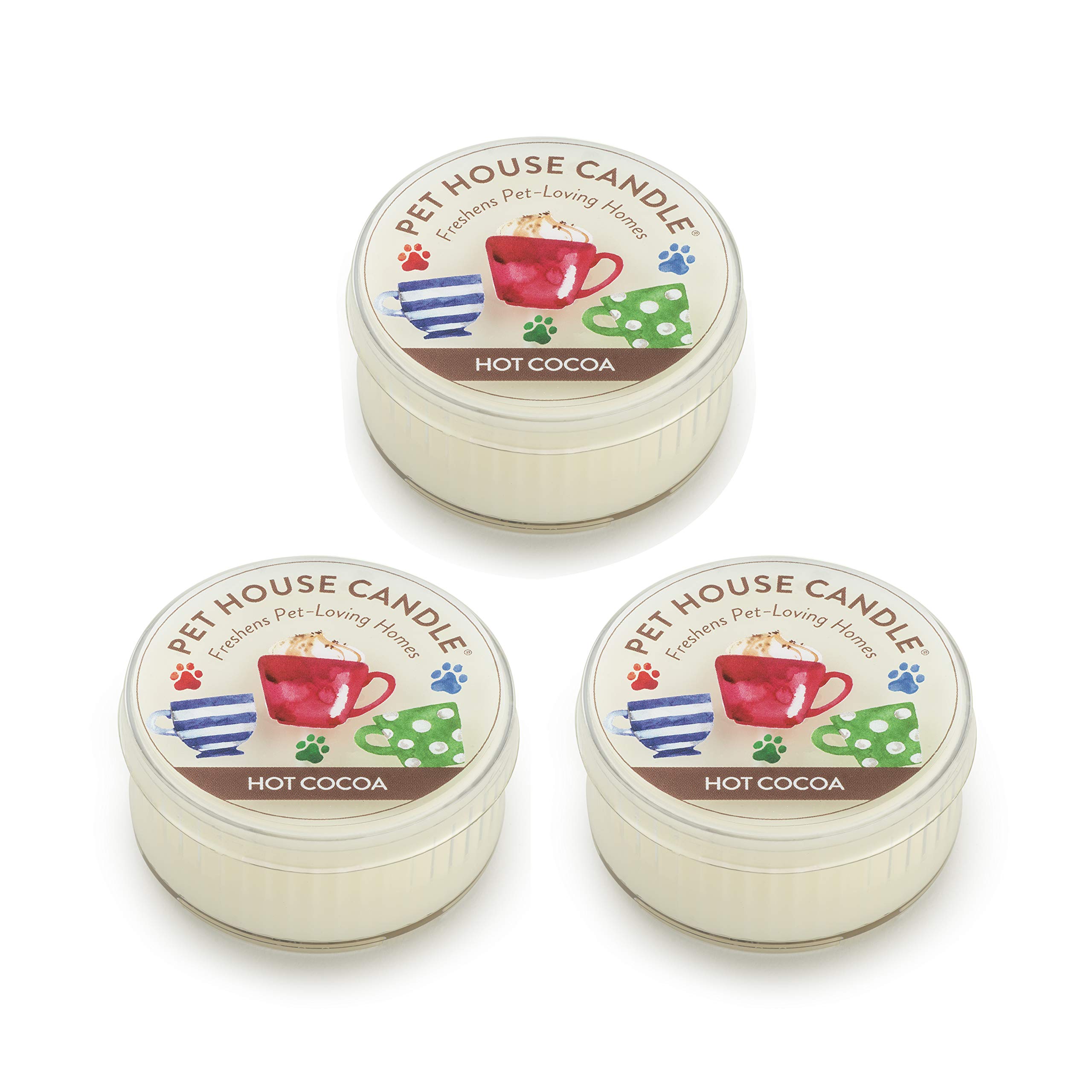 Pet House Mini Candles for Pet Odor Made with Natural Soy Wax, Plant Based, Dog and Cat Friendly Scented Candles, Hot Cocoa Pack of 3