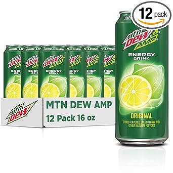 Mtn Dew AMP Energy, Original, Energy Drink with Caffeine, B Vitamins, 16 fl oz cans (12 Pack)