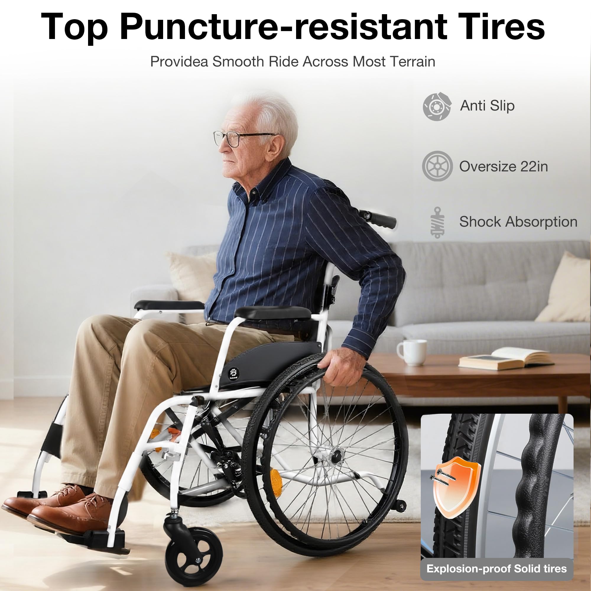 WHLICKS Folding Wheelchair - Lightweight & Durable -3