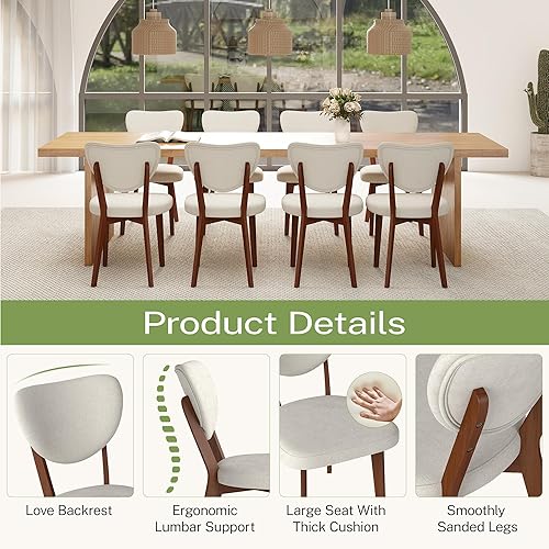 Miniatura 4 de Juego de 4 sillas de comedor de madera, silla de comedor tapizada de tela moderna, sillas de cocina, silla de cena de granja para cocina y comedor