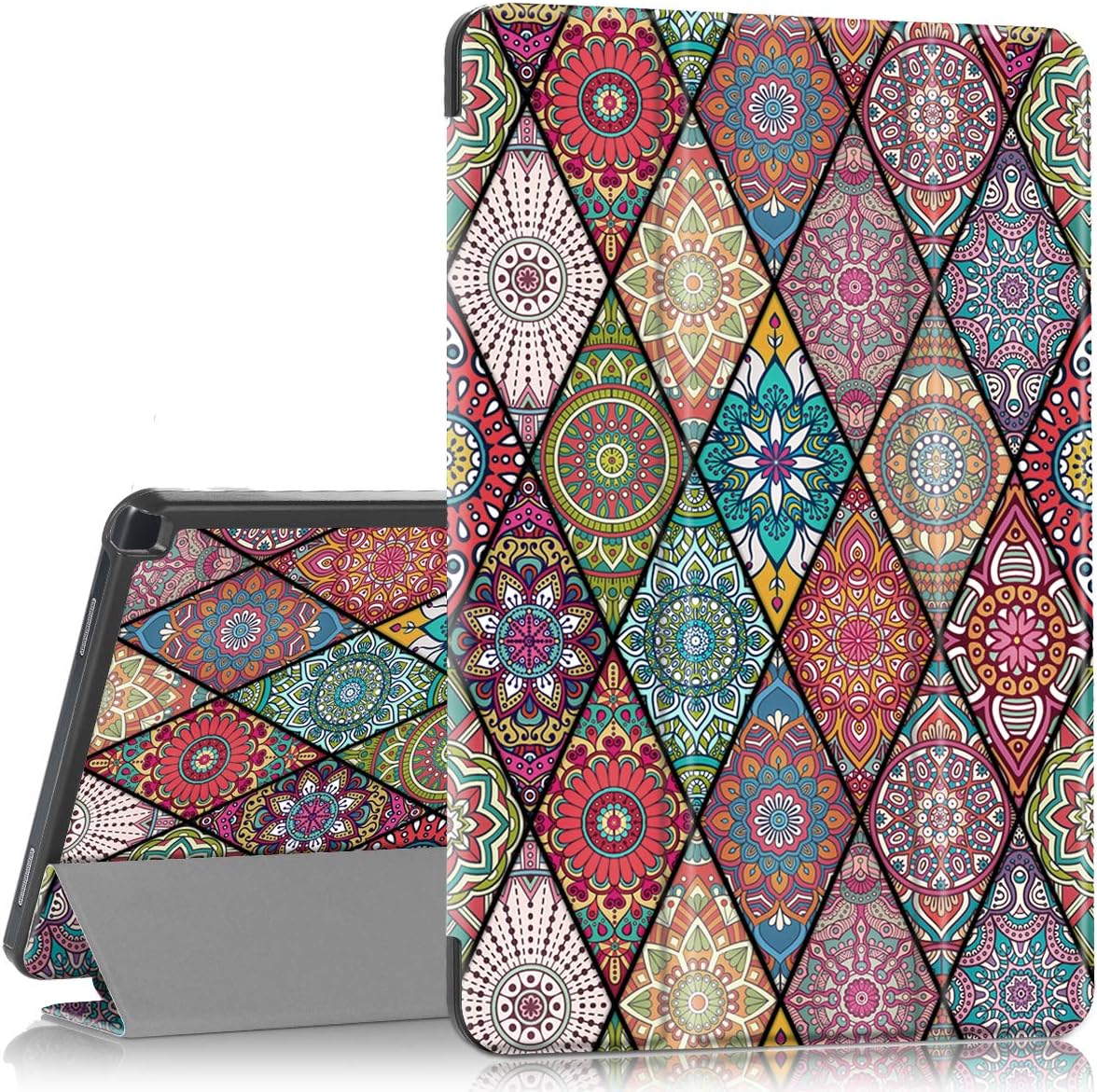 Hocase Galaxy Tab A 10.1 (SM-T580) Case 2016 Release, PU Leather Case w/Flower Design, Tri-Fold Stand Feature, Hard Back Cover for Galaxy Tab A 10.1" 2016 (NO S Pen Version) - Mandala Flowers