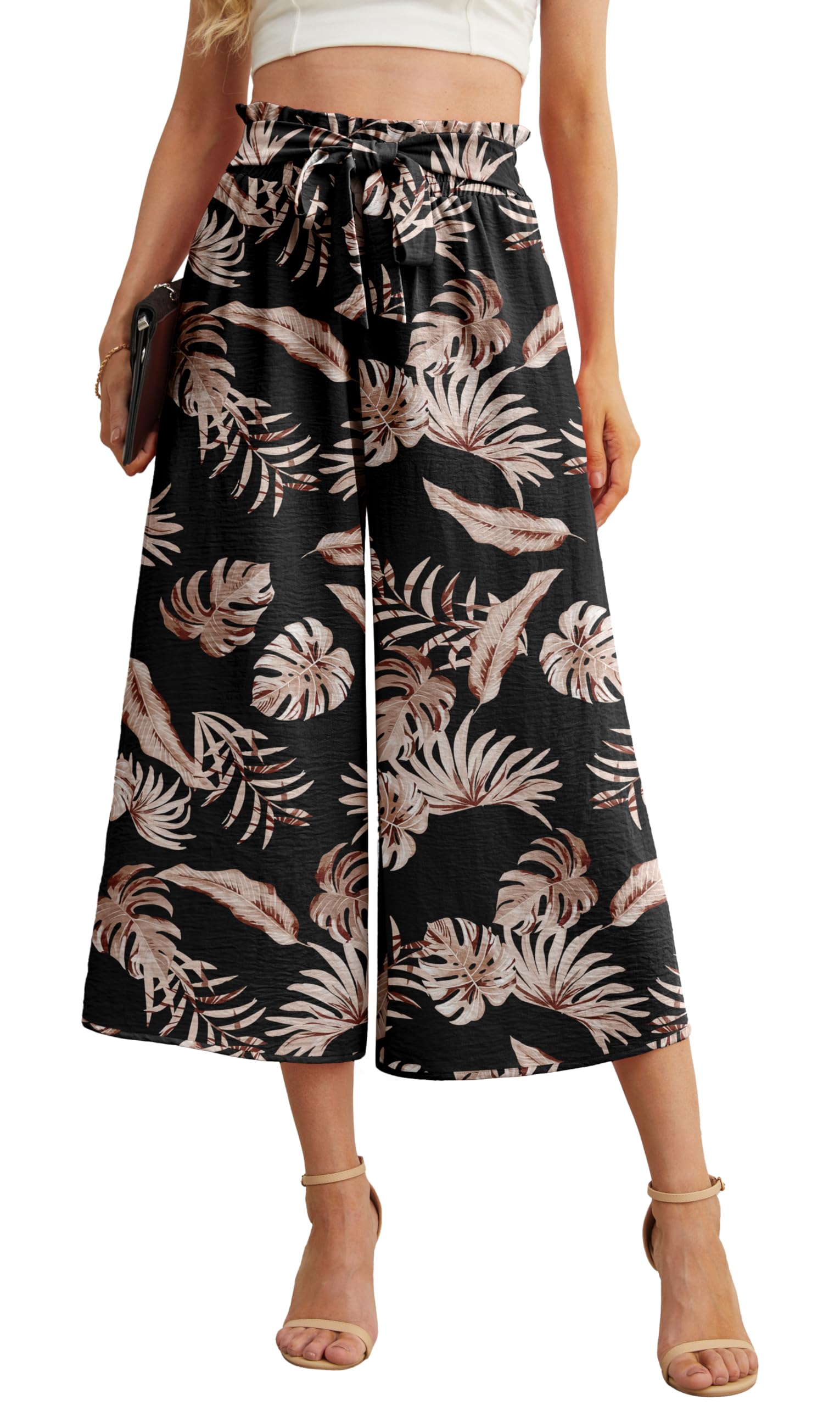 IWOLLENCE Women Flowy Loose Wide Leg Pant Summer Beach Casual Trousers high Waist Adjustable Knot Business Work Casual Pants