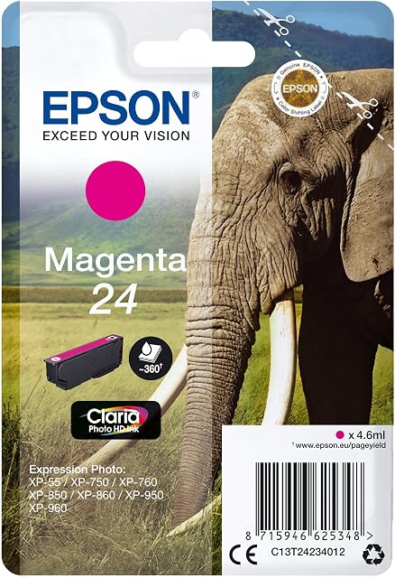 Epson 24 Magenta Elephant Genuine, Claria Photo HD Ink Cartridge