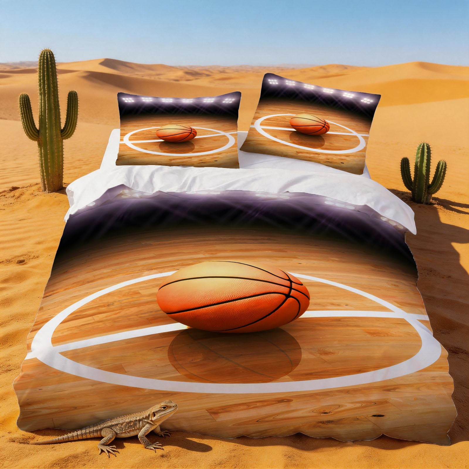 Housse de couette 140x200 basket ball avec sa taie d'oreiller unie pour lit 1 personne