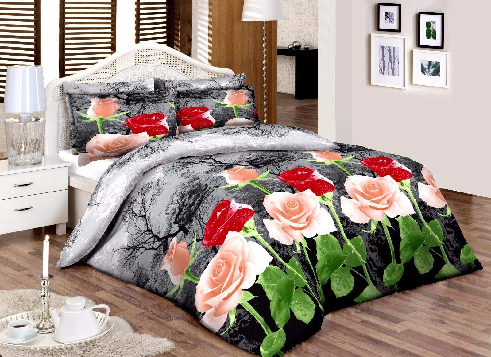 HASSTEX Printed Roses Florence Style 100% Egyptian Cotton Pillowcases (Red-Cream-Roses-PairPillowCases)