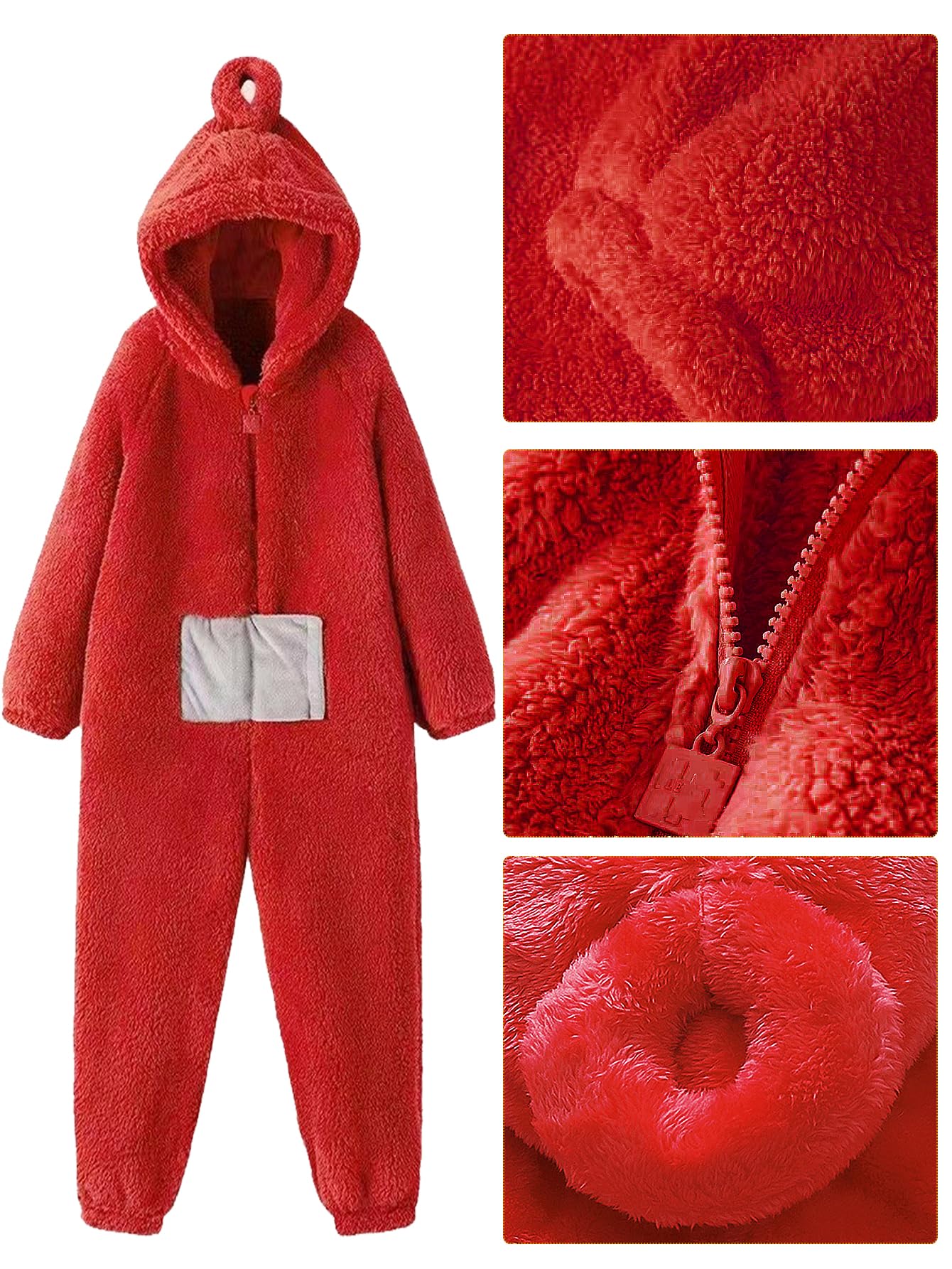 shengo Disfraz de adulto pijama mujer hombre talla única disfraz de una pieza cosplay ropa de casa pijama mono con capucha para fiesta (DE/NL/SE/PL, alfanumérico, L, regular, regular, rojo)