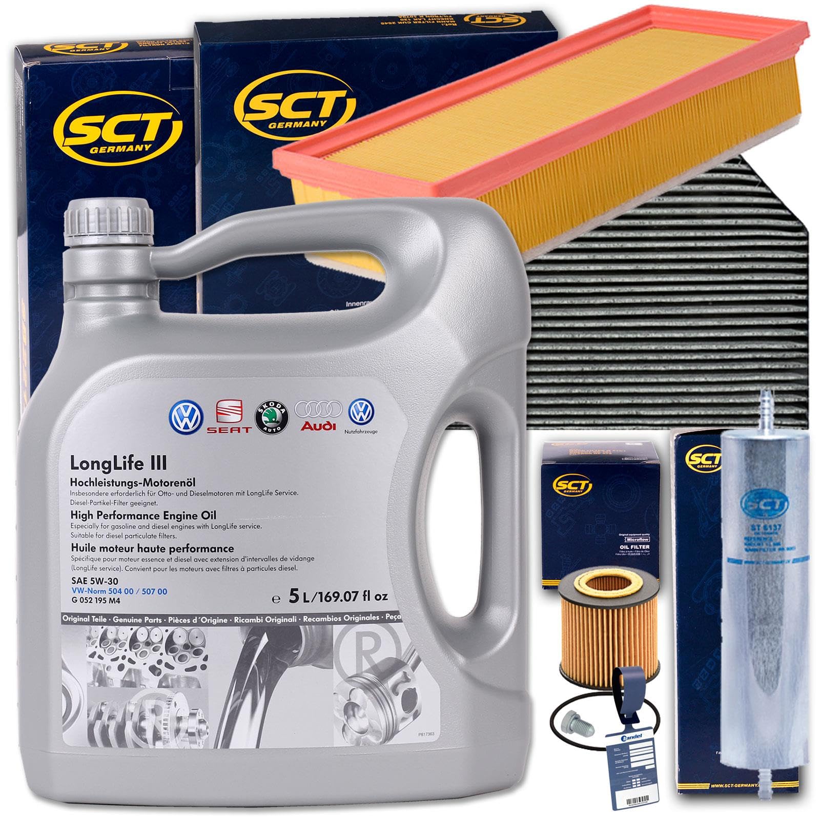 Filter-Set Satz + 5L Öl | SB2193+SH4049P+SAK199+ST6137+1113800100 LL 3 für 2.0 Tdi A4 B8 A5 8T Q5 120-177PS