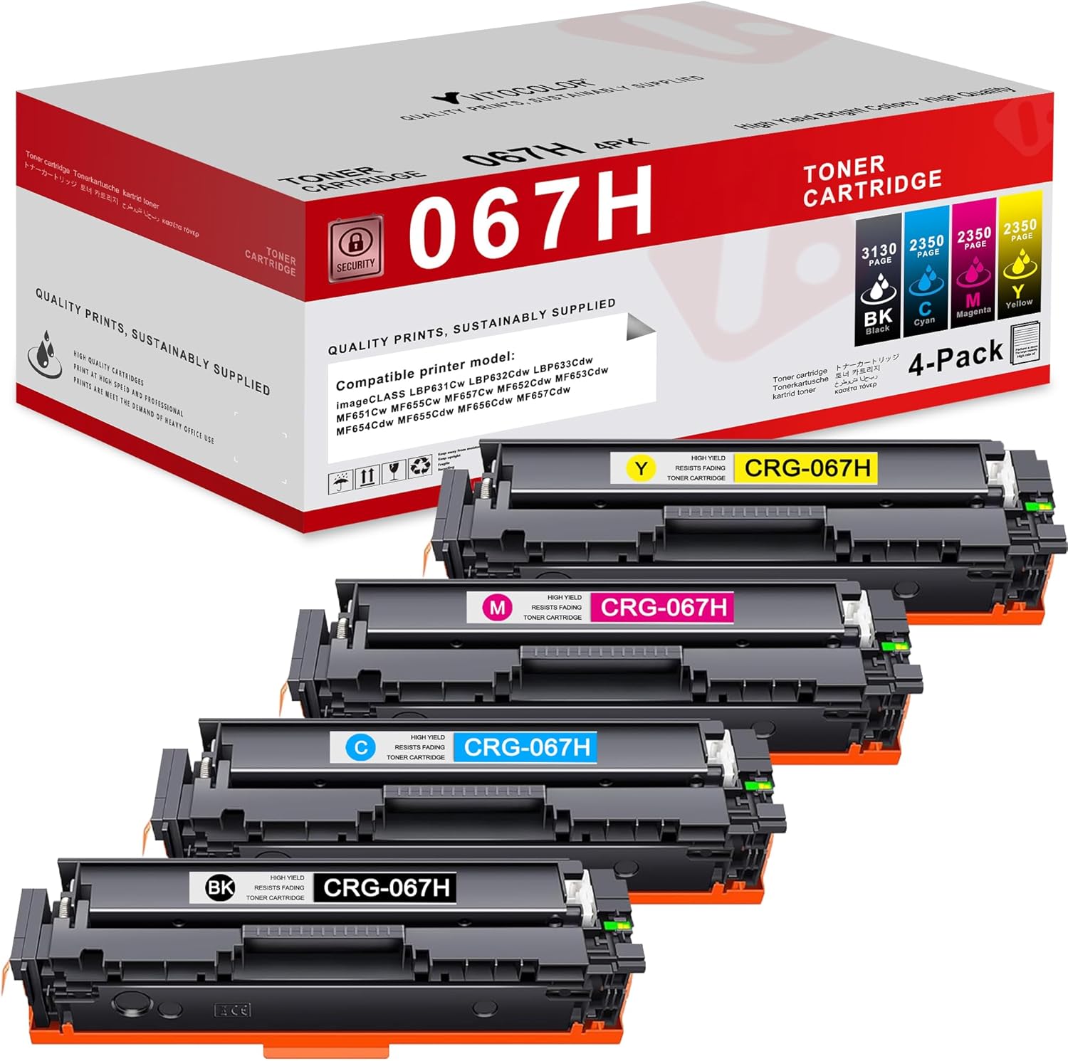 067H 067 Toner Cartridge Set MF656Cdw MF654Cdw Compatible Replacement for Canon 067H 067 Color ImageCLASS LBP632Cdw MF653Cdw LBP633Cdw MF652Cdw MF650C LBP630C MF651Cw Printer High Yield 4 Pack