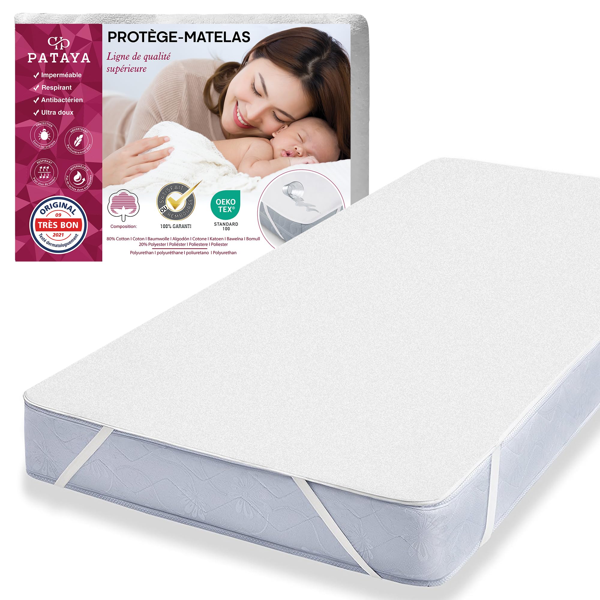 Protège-Matelas Matelassé 100% Coton Impermeable Super King 185x200cm - TC200 Hypoallergénique