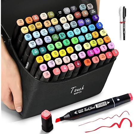 Amazon 500円限定セール マーカーペン 80 2色 イラストマーカー セット アルコールマーカー 水彩筆 Ippinkan 2種類のペン先 油性 速乾 コミック用 大人の塗り絵 スケッチ イラスト 落書き 手帳 ノード子供用 プレゼント 入園 入学お祝い ホワイトペンとライナーペン