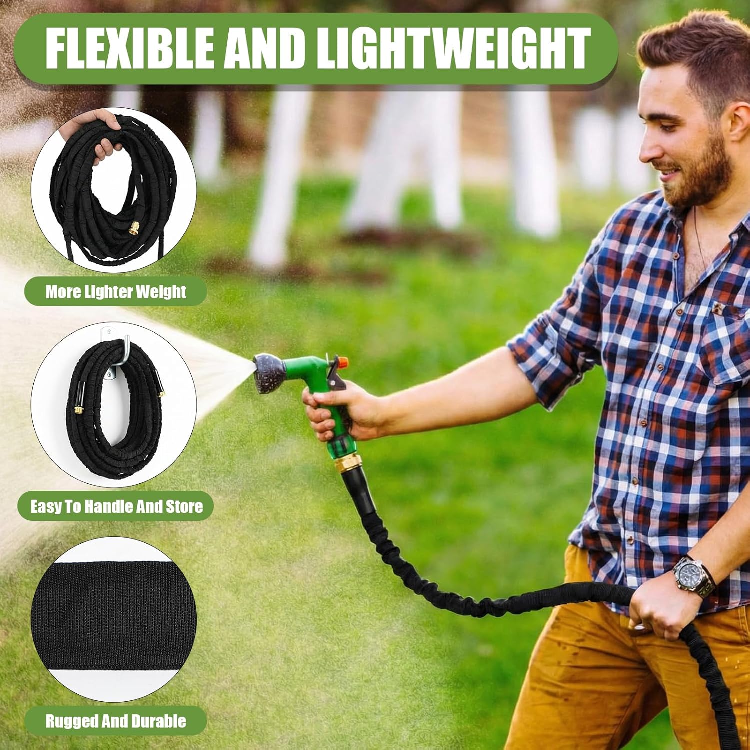 150 ft Non-expanding Garden Hose Light & Flexible Water Hose Leak-proof Metal Interface, Burst-resistant, Anti-kink, High-pressure for Lawns Garden Outdoor Cleaning Car Wash Camper