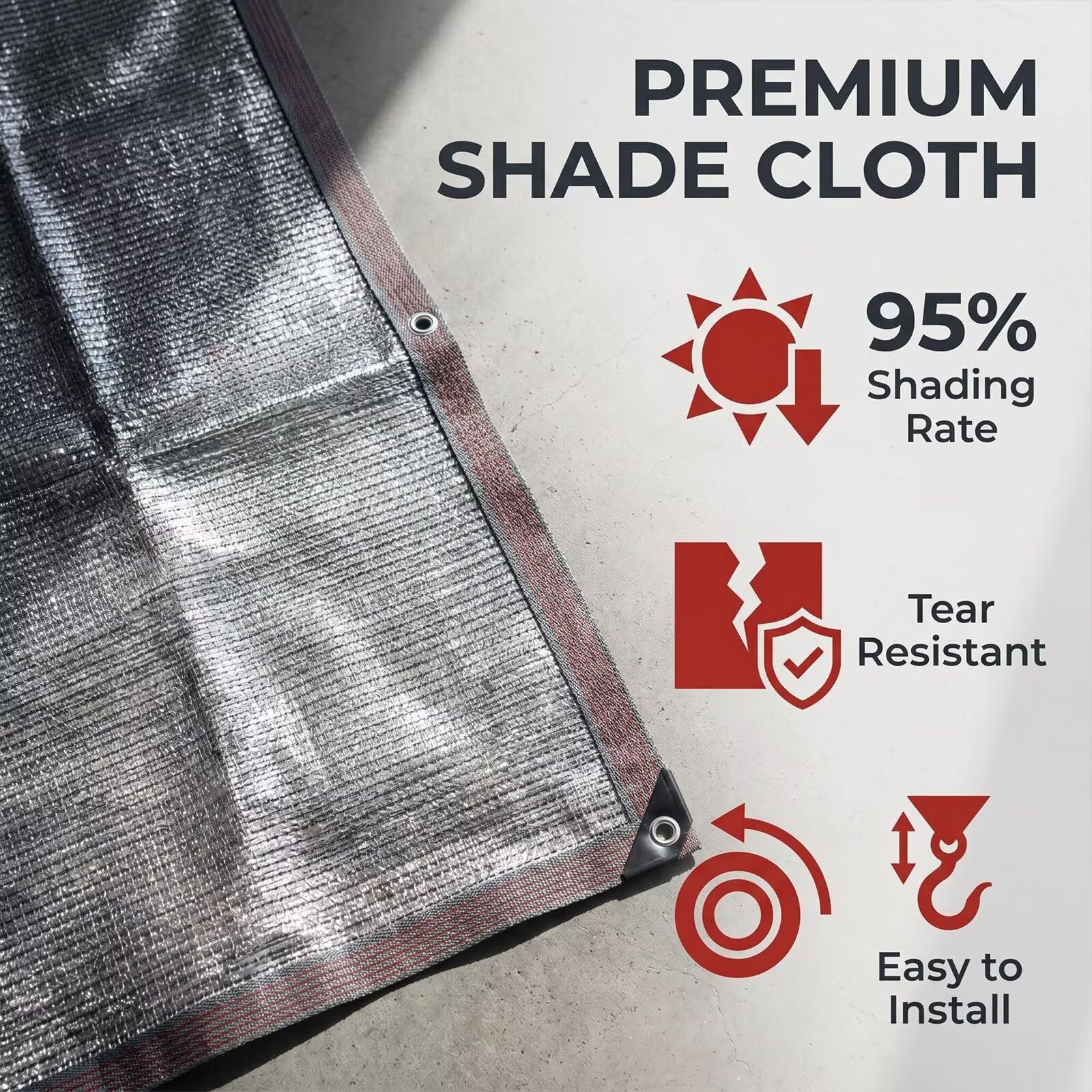 95% Sonnenschutz Alu 1.6 x 8m für Wohnmobil Urlaub | 95% Aluminium, UV-Schutz, Hitzebeständig, atmungsaktiv, mit Ösen, für Auto, Hund, Camping, Garten