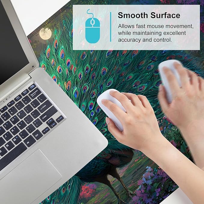 Alfombrilla de Ratón Grande 90x40cm - Pavo Real y Flores miniatura 7