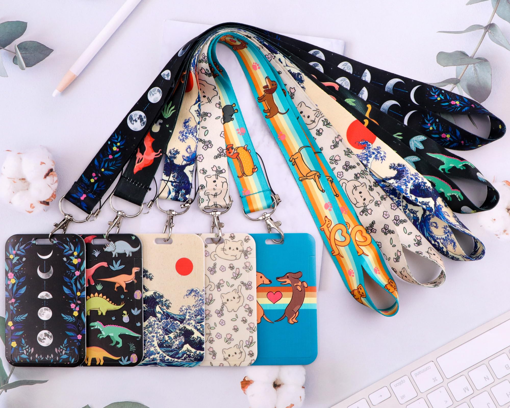 Juanooo Sea Wave Key Lanyard with Card Holder Cool Keychain for Women Men Staff Nurses for ID Badge Teachers School Lanyard for ID Holder - Image 4