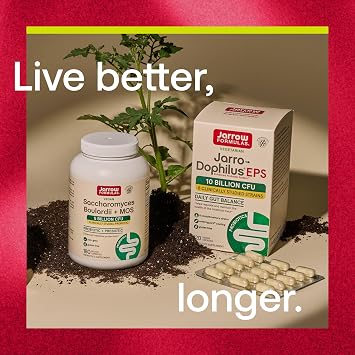 Jarrow Saccharomyces Boulardii + MOS Probiotics, 180 Capsules | Intestinal Tract Support, 5 Billion CFU Per Serving, 180 Delayed-Release Capsules, Probiotic + Prebiotic