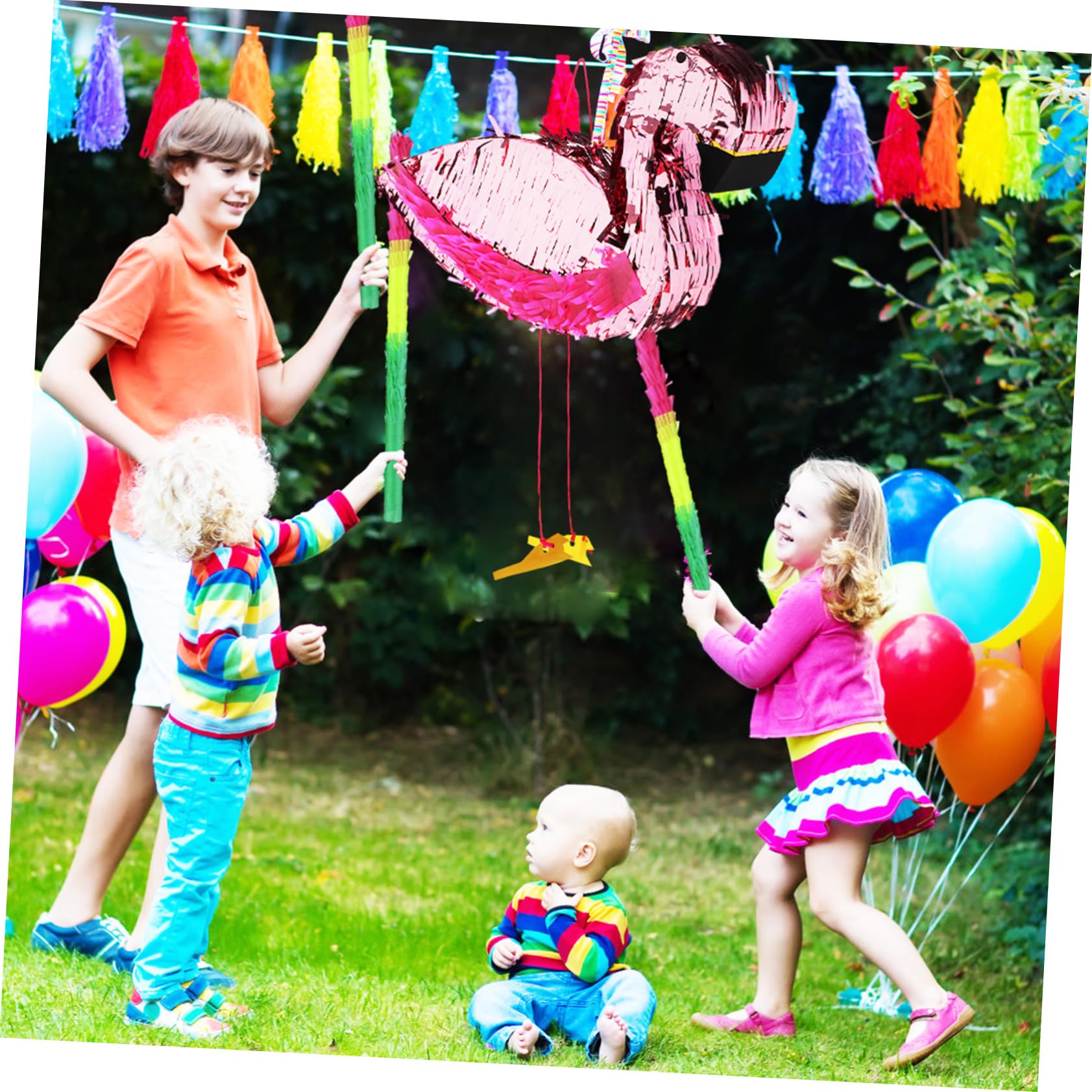 Flamingo Piñata aus Papier, 1 Satz für Partydekoration | Inklusive Piñata Stock, Augenbinde und Bunten Rundteilen, Lustig und Festlich für Feiern